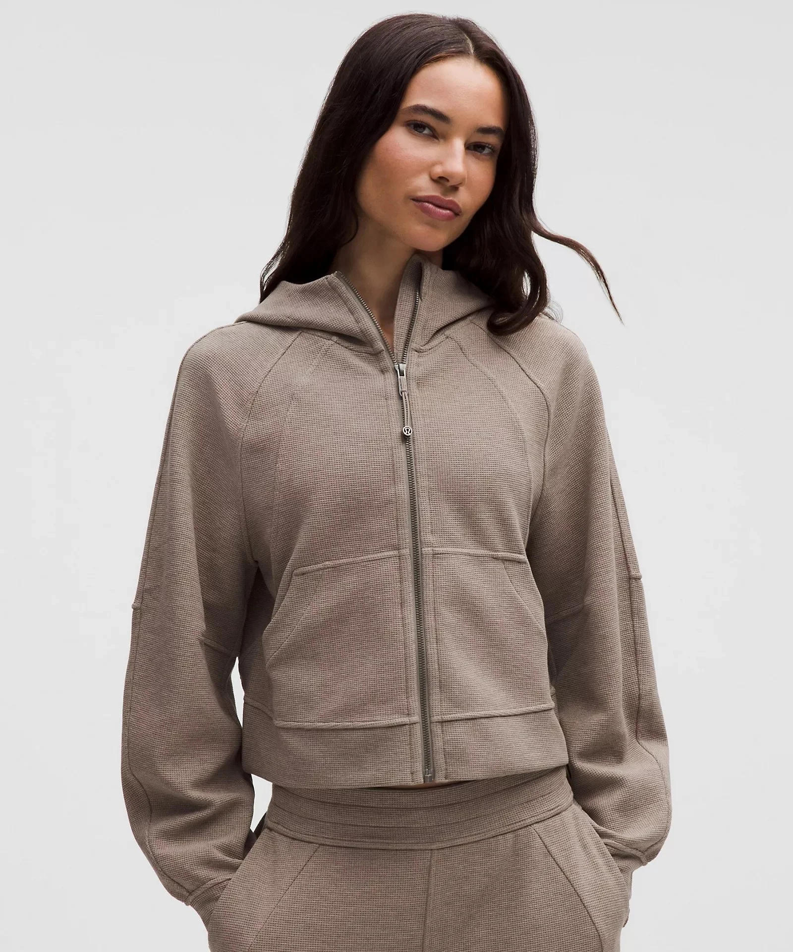 Warm Ash Grey - Scuba Oversized Full-Zip Hoodie Waffle