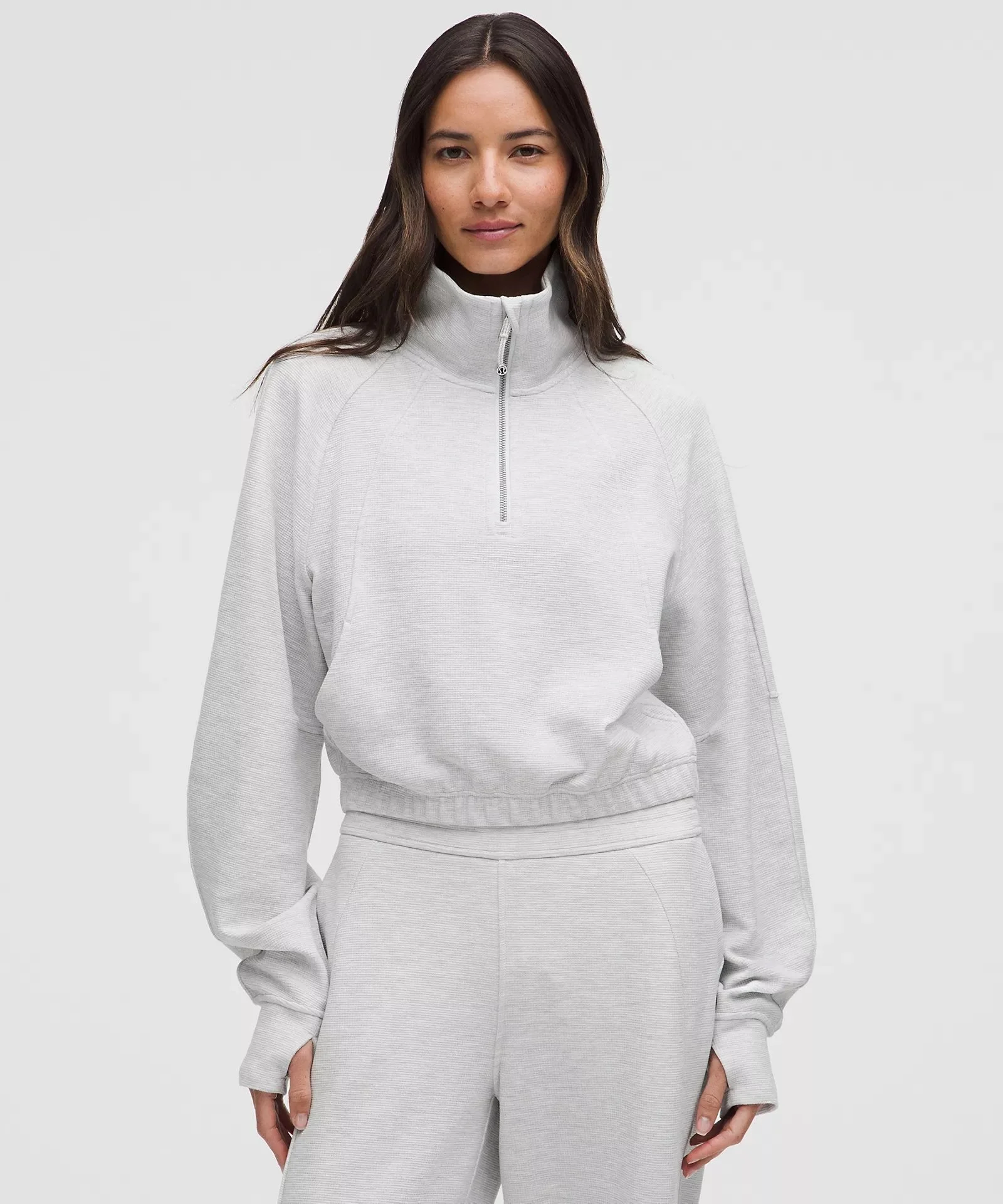 Core Ultra Light Grey - Scuba Cropped Funnel-Neck Half Zip Waffle
