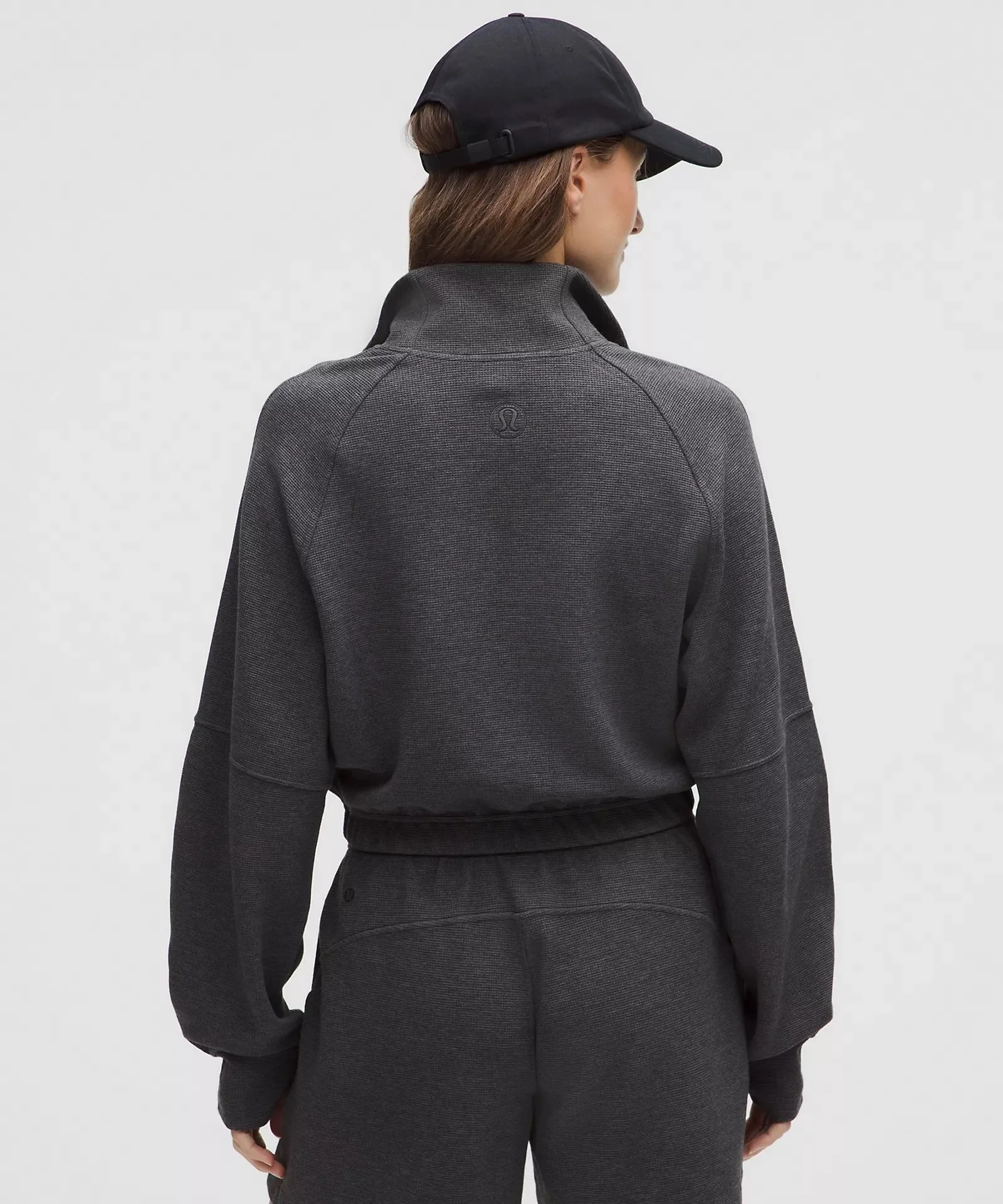 Graphite Grey - Scuba Cropped Funnel-Neck Half Zip Waffle