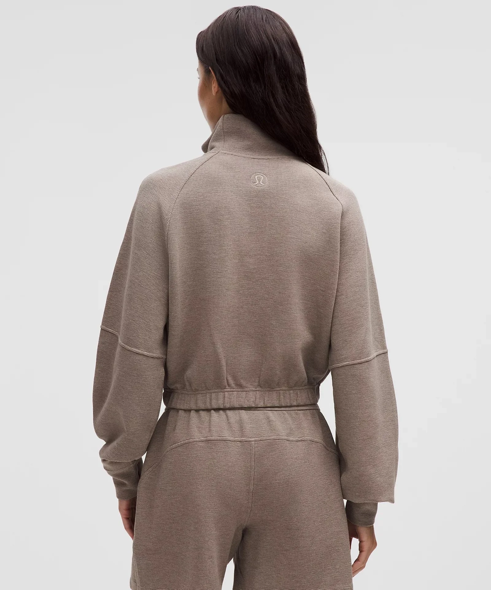 Warm Ash Grey - Scuba Cropped Funnel-Neck Half Zip Waffle