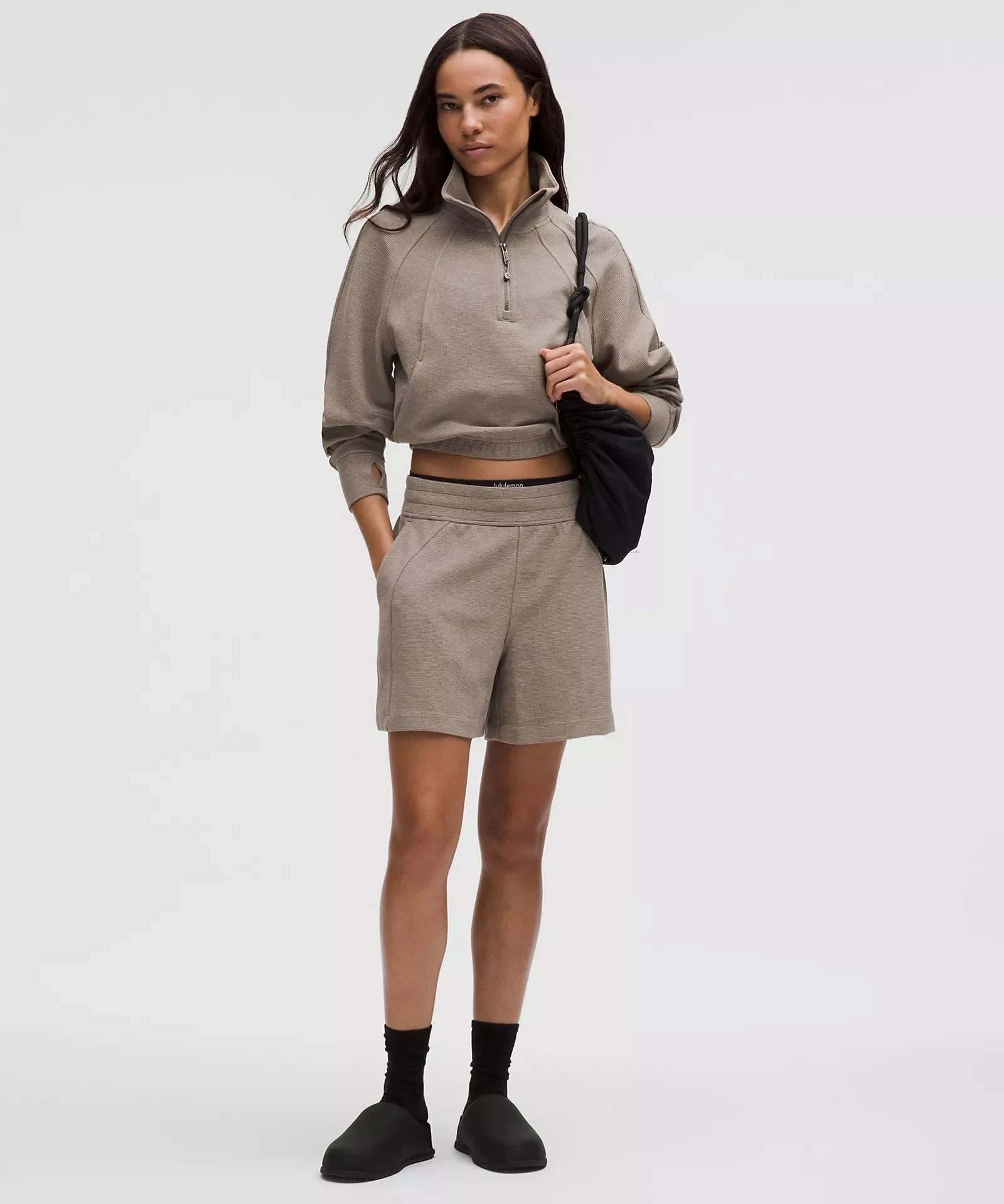 Warm Ash Grey - Scuba High-Rise Short 5" Waffle