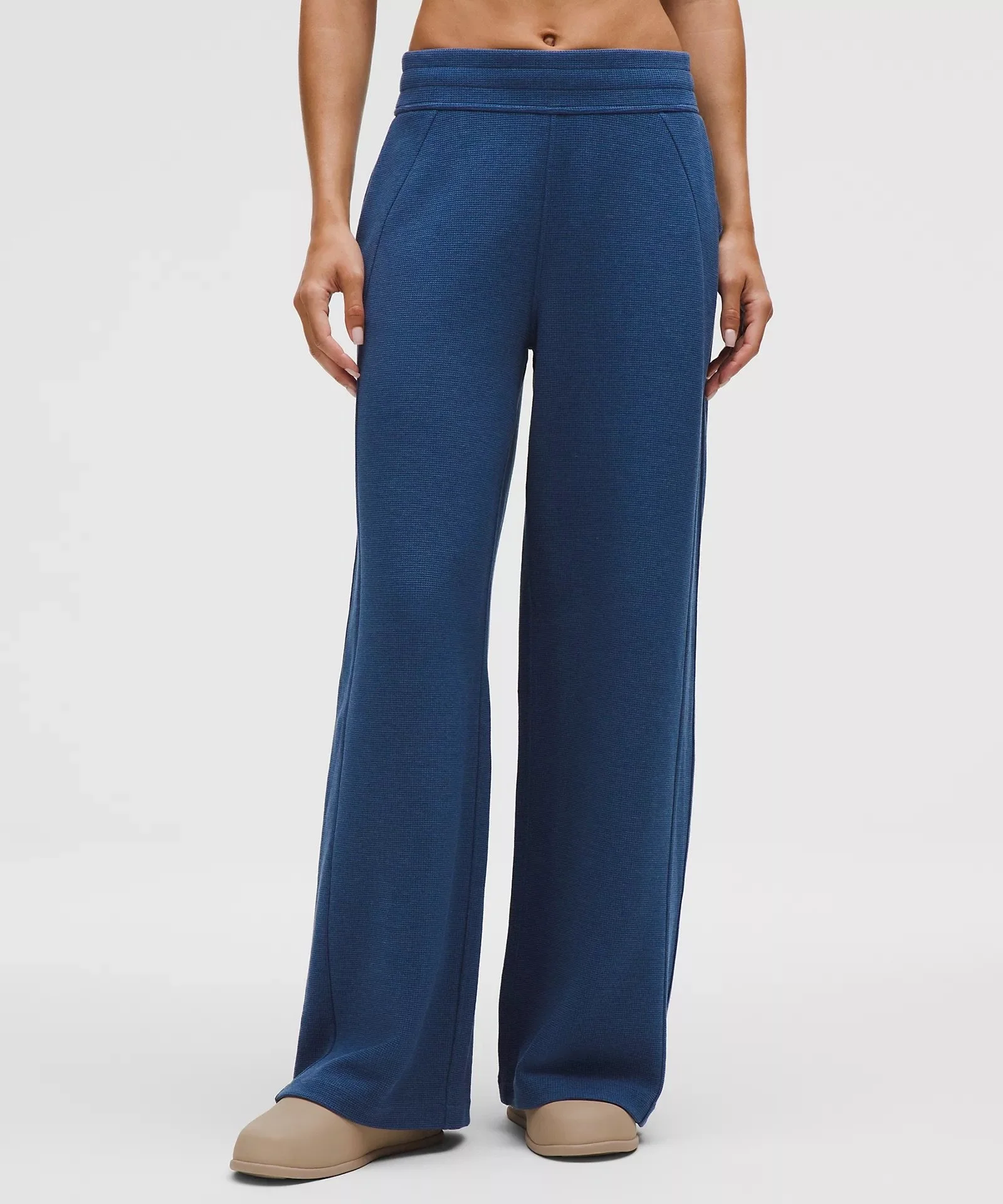 Blue Twill - Scuba Mid-Rise Wide-Leg Pant Waffle