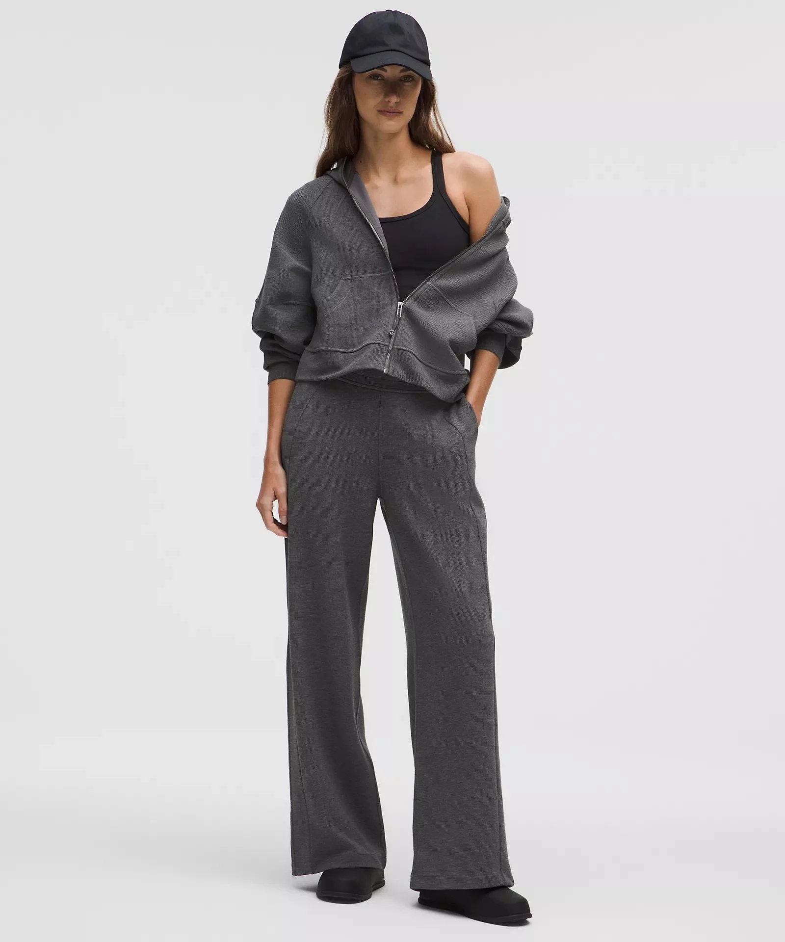 Graphite Grey - Scuba Mid-Rise Wide-Leg Pant Waffle
