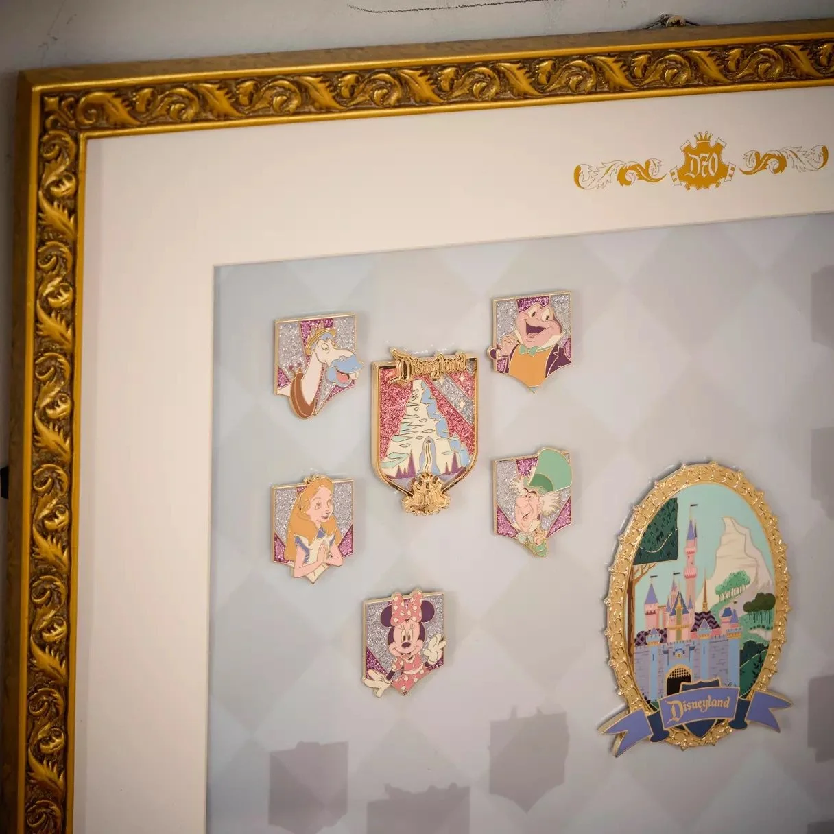 Disneyland 70th Anniversary Pin Display Frame with Three Pins