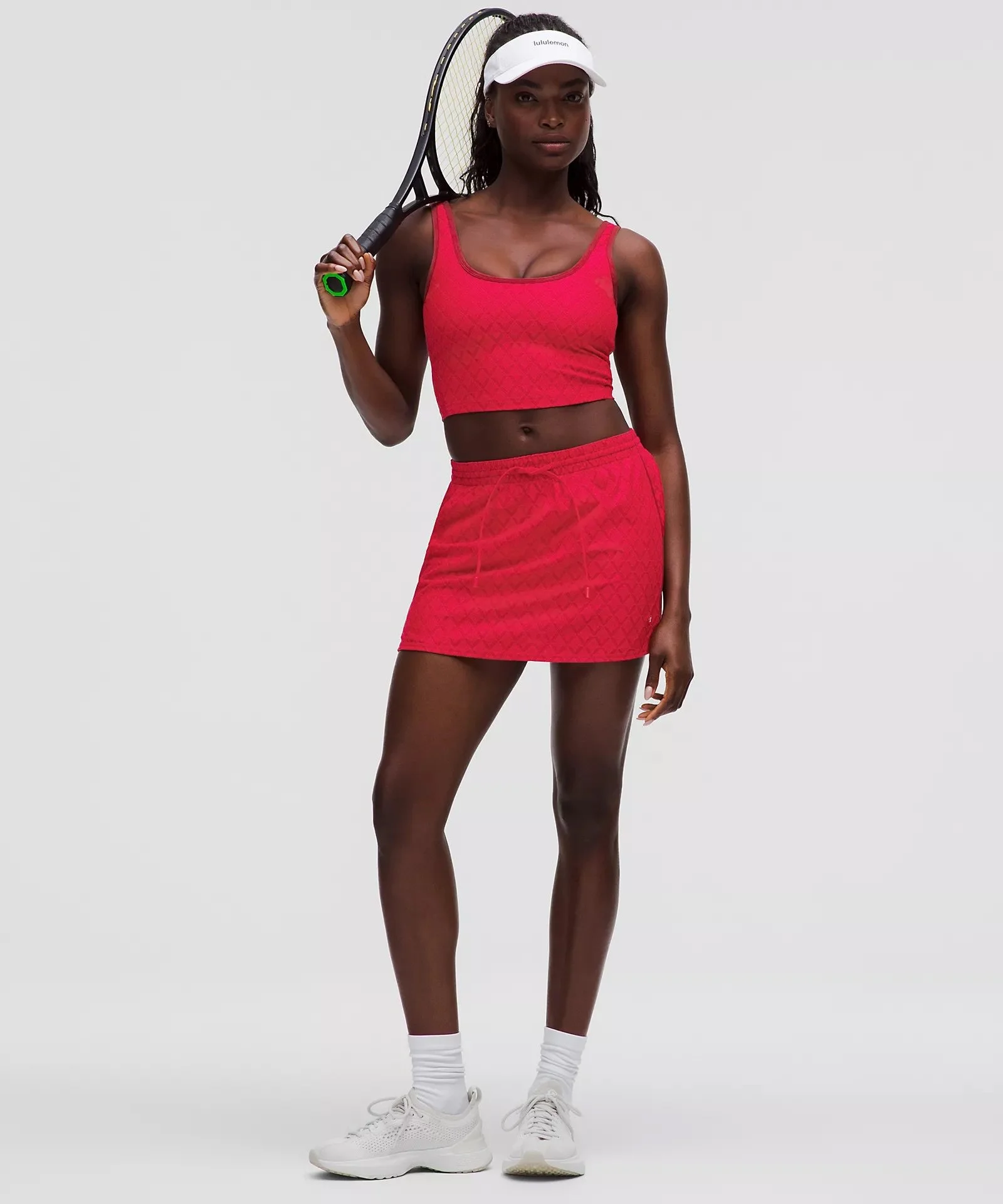 Textured Mesh High-Rise Tennis Skirt - Lulu Red