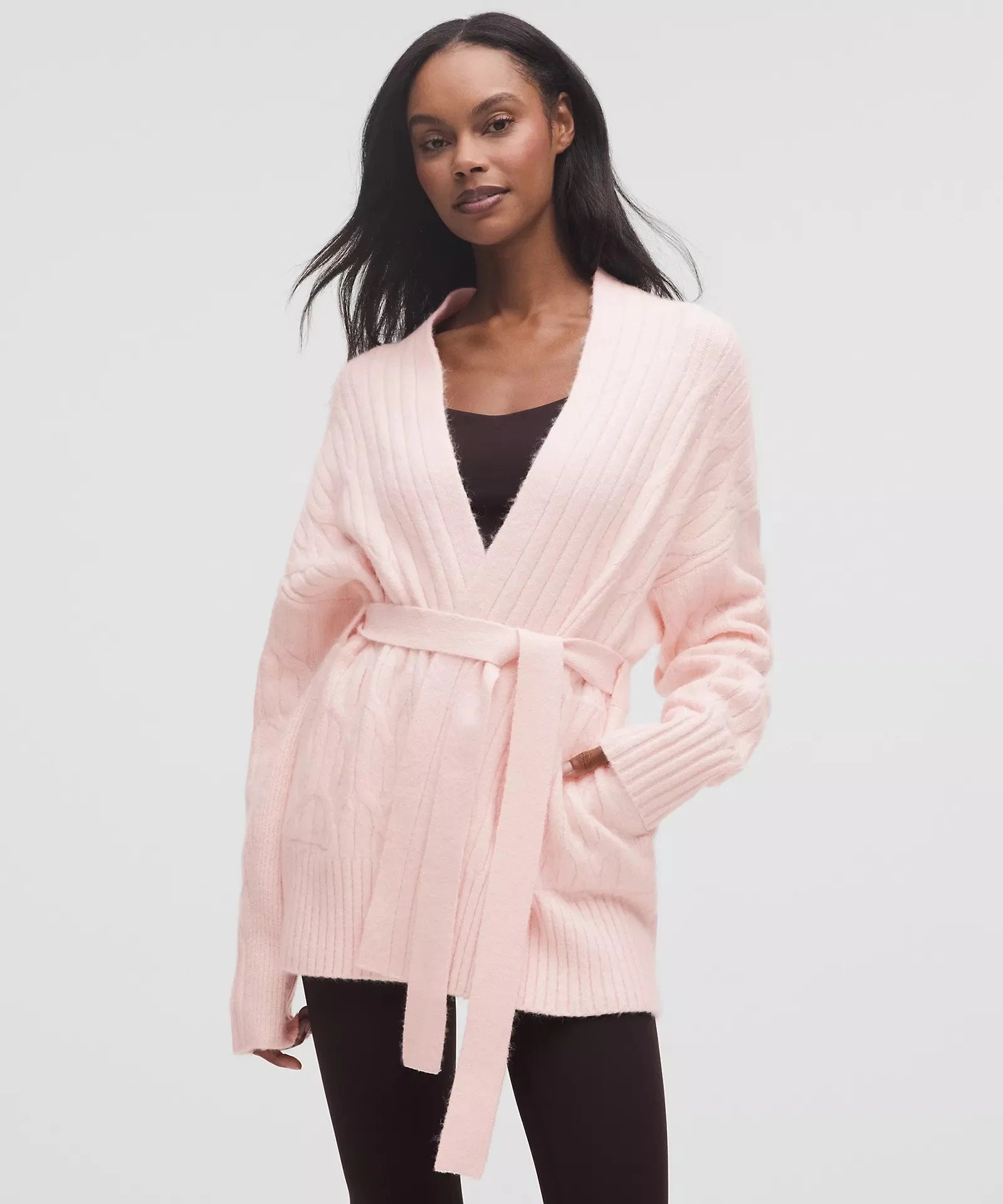 Alpaca-Blend Tie-Front Long Cardigan