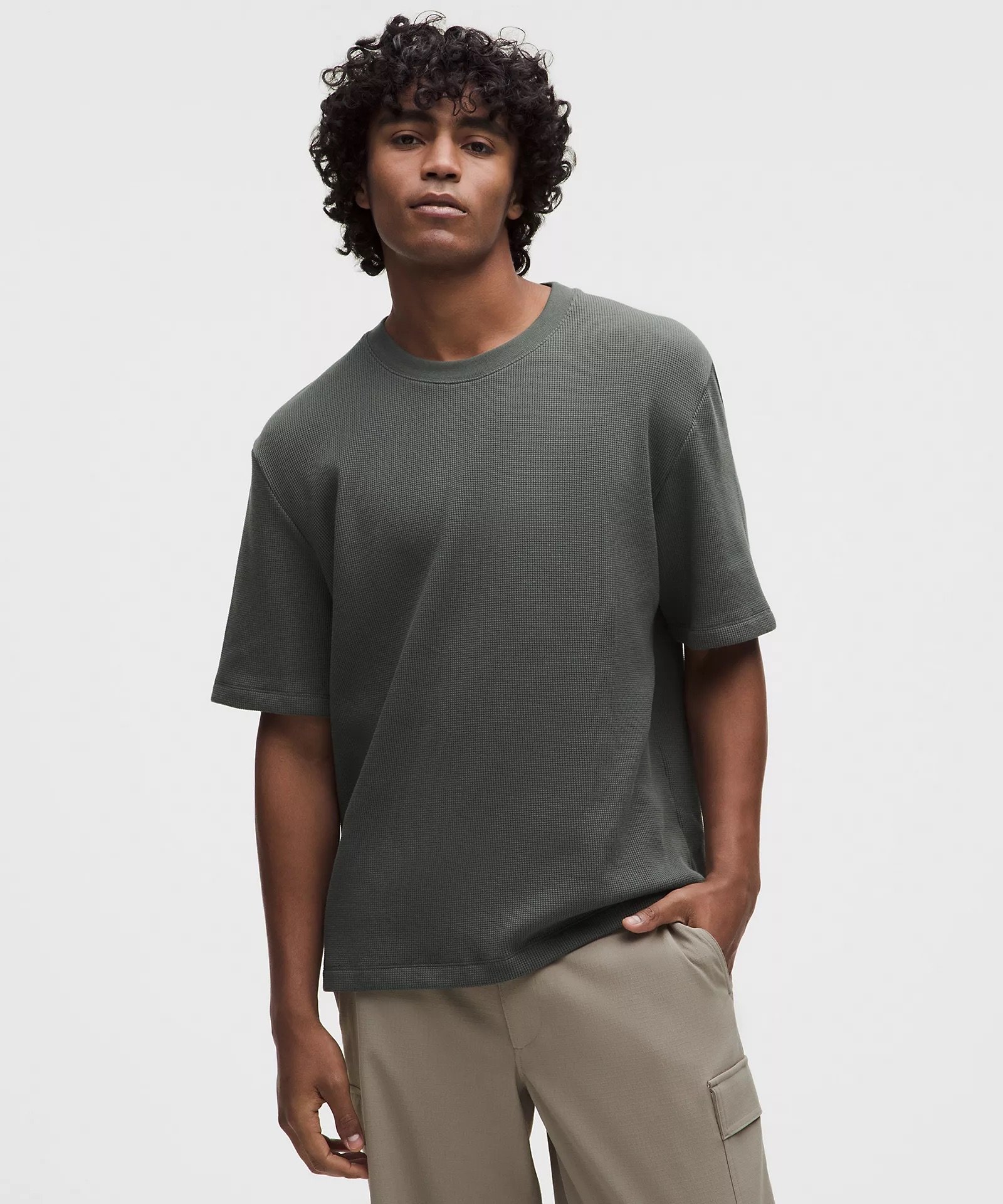 Cotton-Blend Waffle Knit Short-Sleeve Shirt