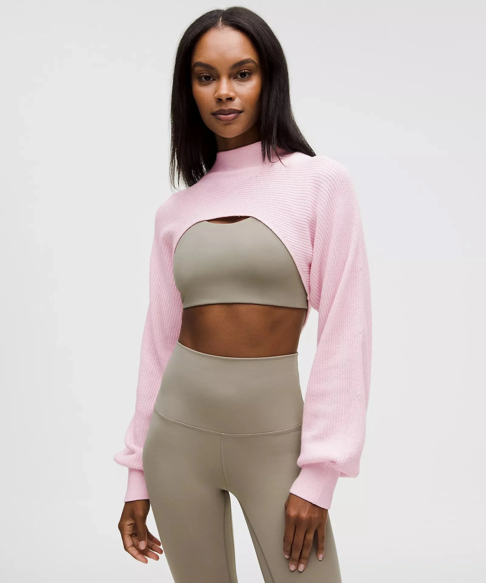 Cotton-Blend Mockneck Knit Shrug
