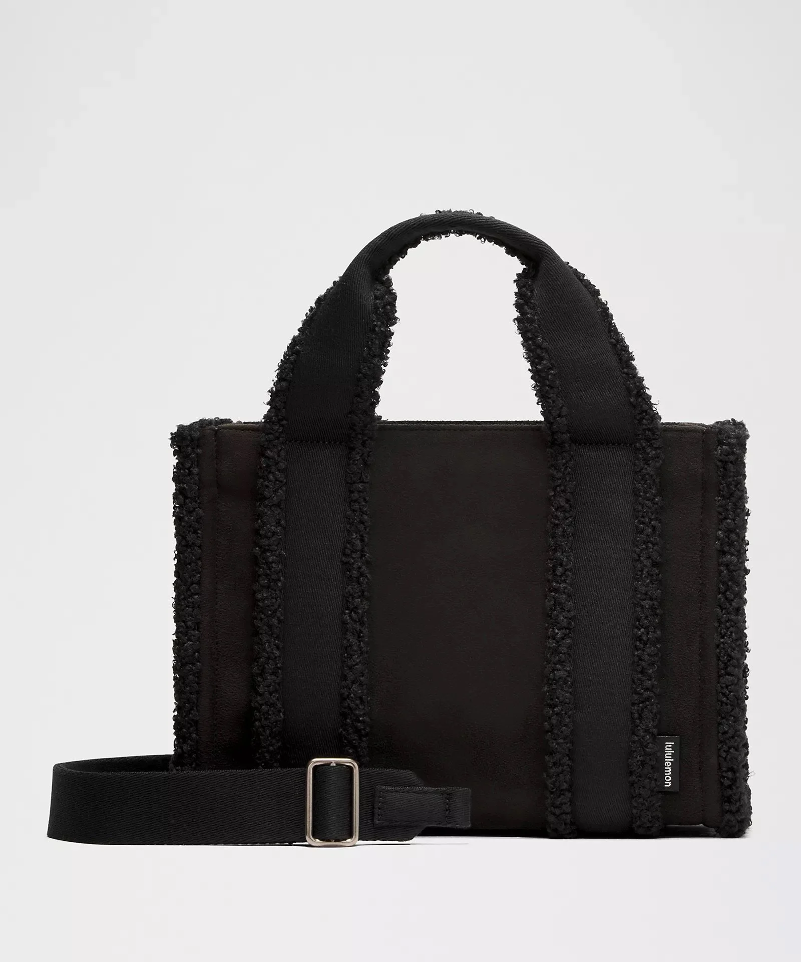 Boxy Mini Tote Bag 4.5L Faux Shearling Trims - Black