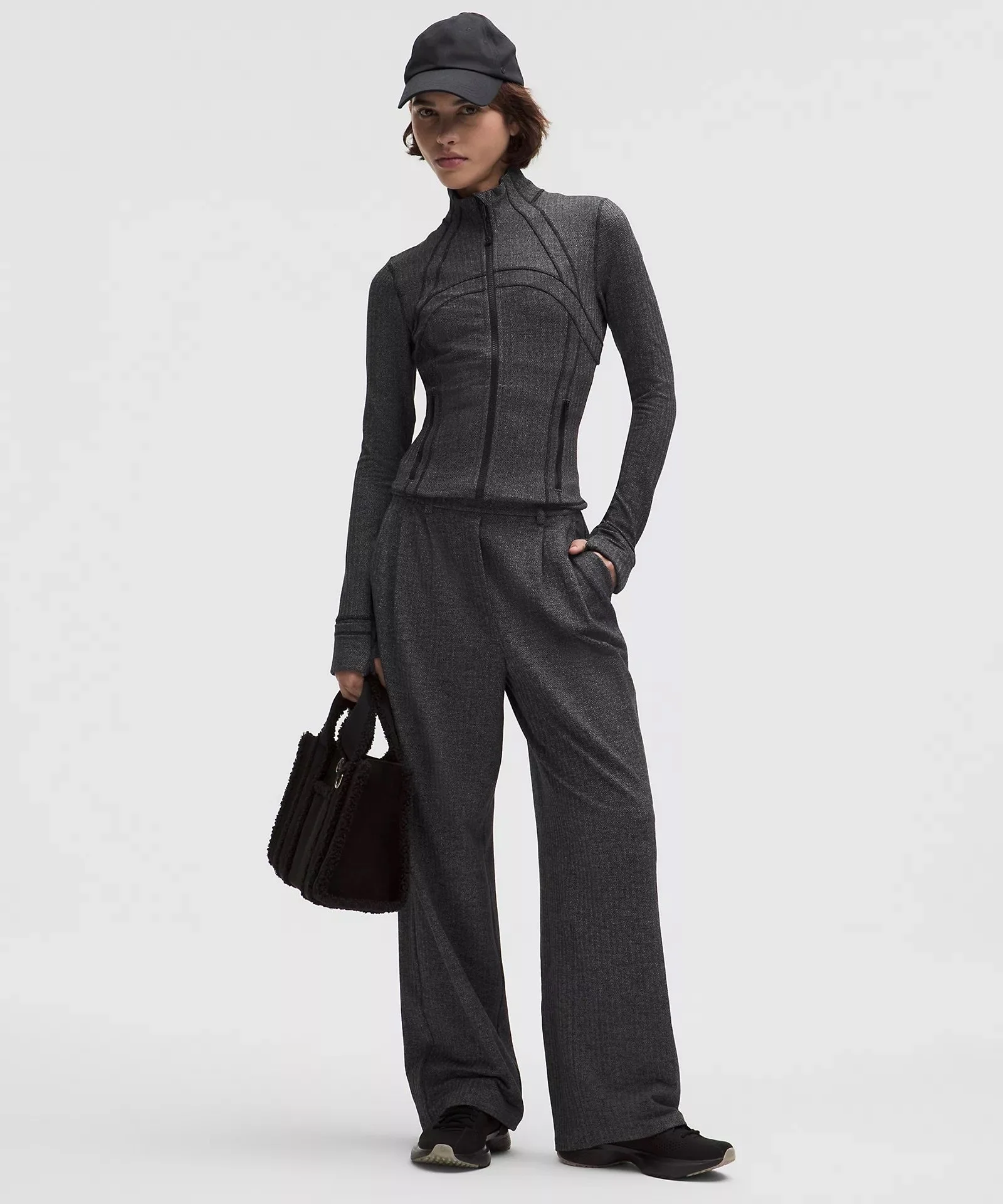 Define Cropped Jacket Herringbone - Deep Coal