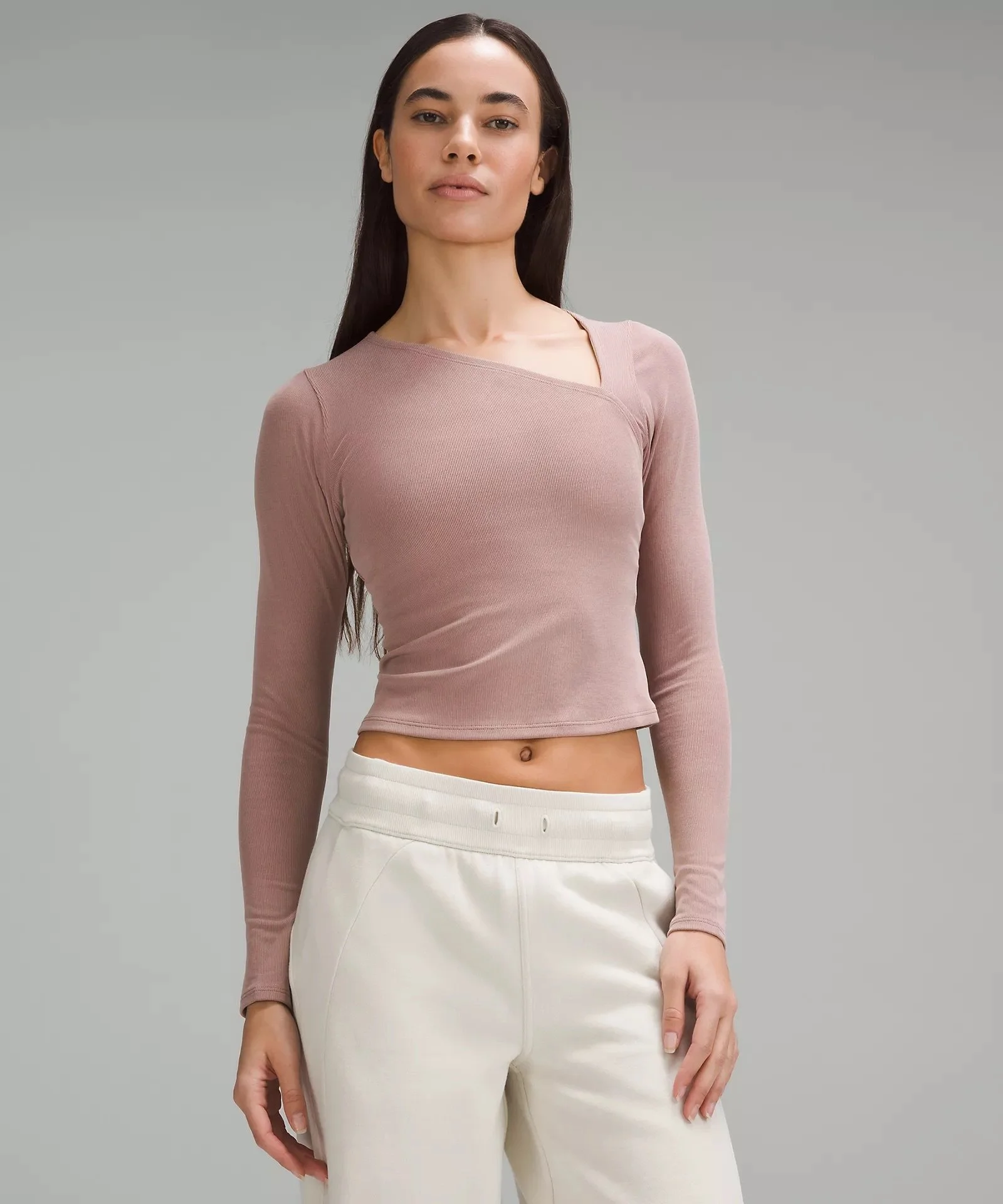 Soft Ribbed Asymmetrical Long-Sleeve Shirt