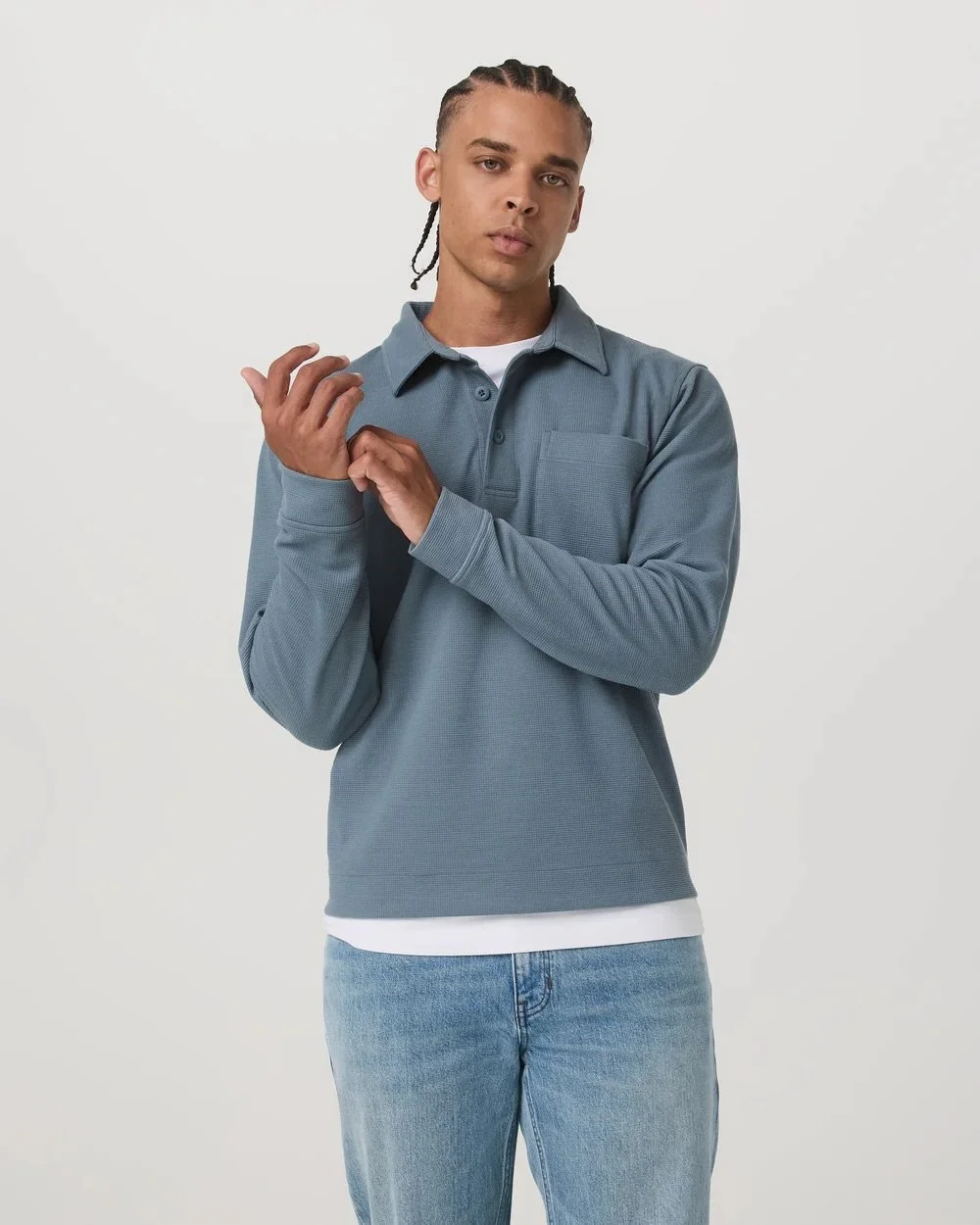 Long Sleeve Waffle Polo