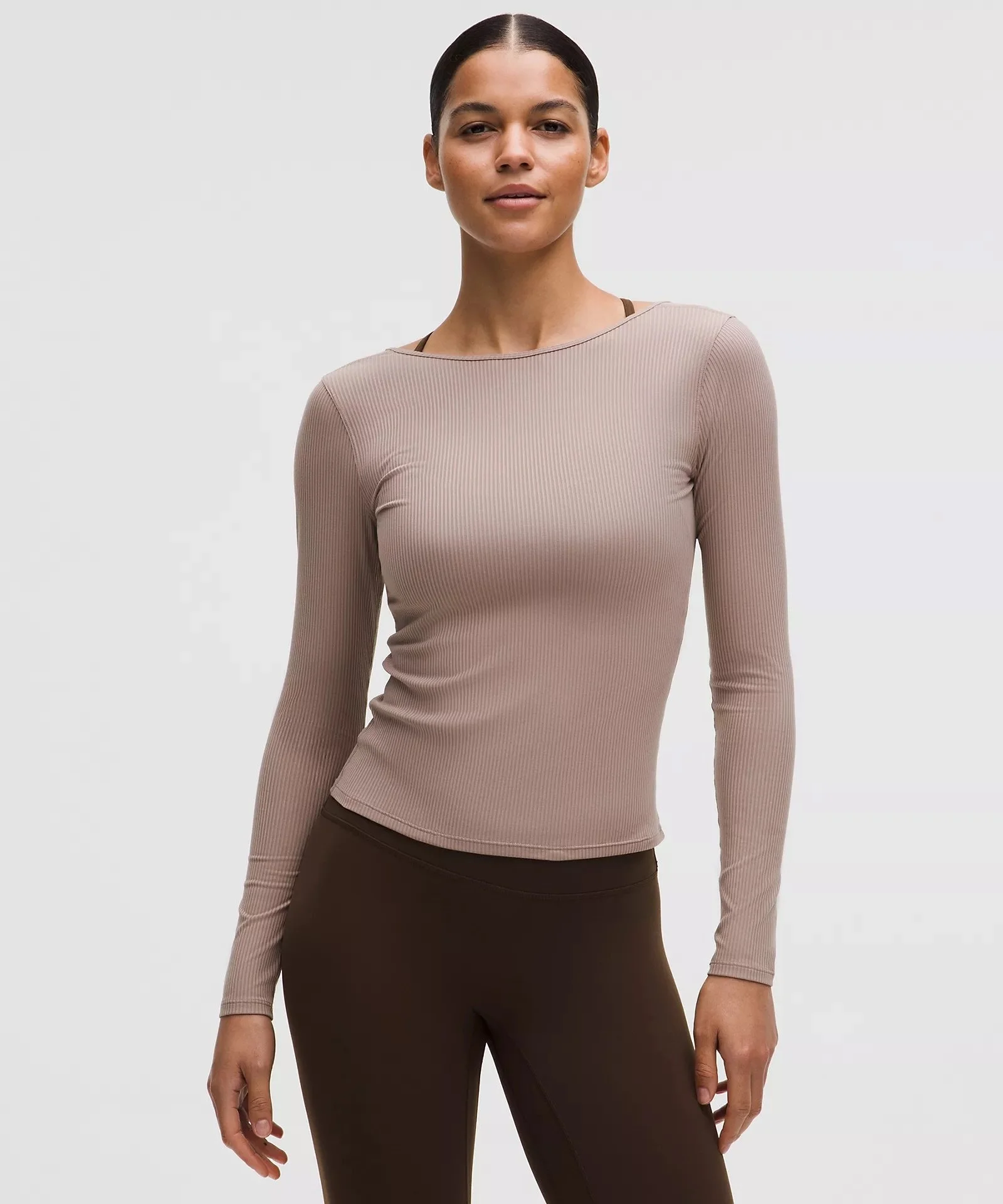 Ribbed Scoop-Back Yoga Long-Sleeve Shirt