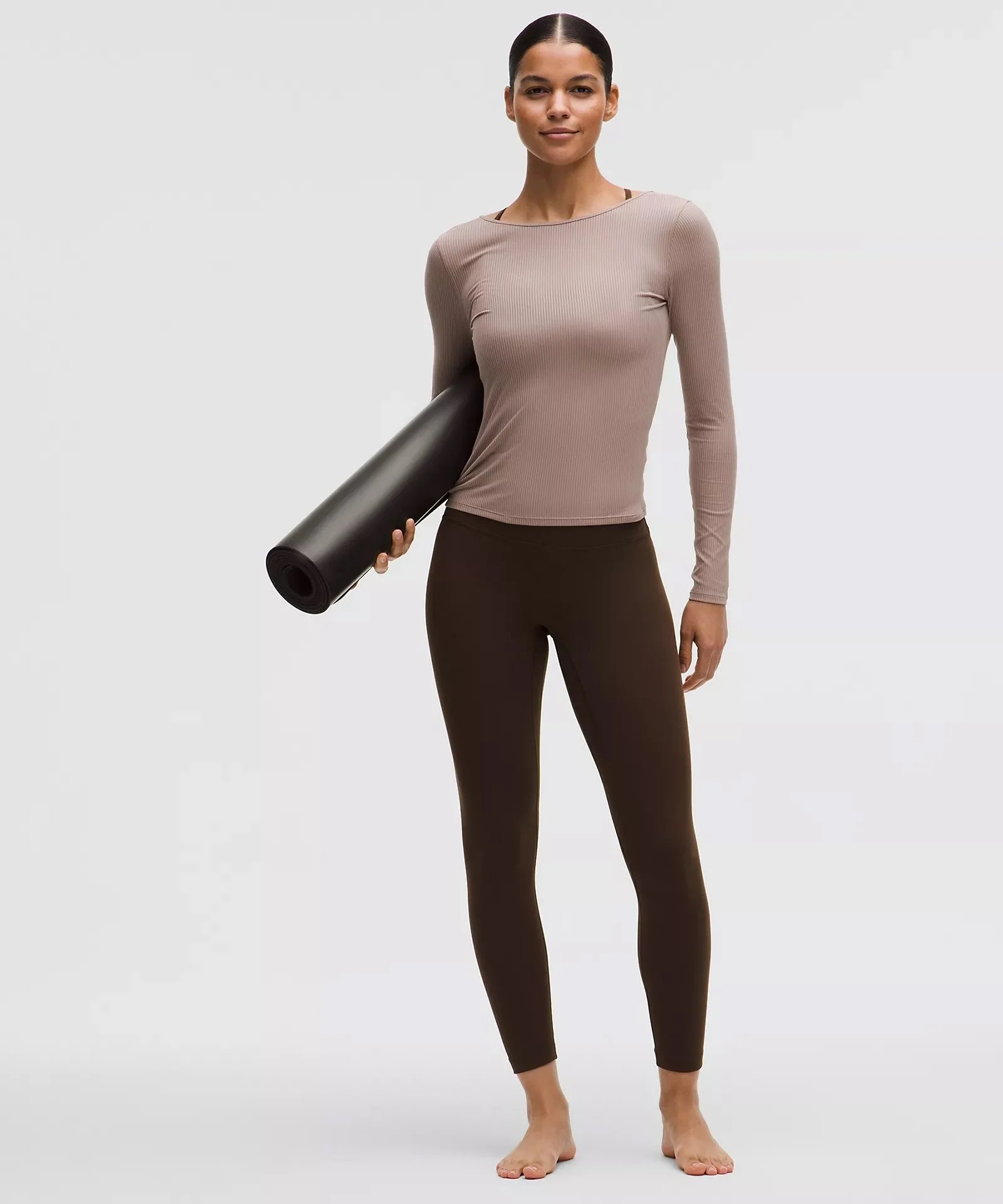 Ribbed Scoop-Back Yoga Long-Sleeve Shirt