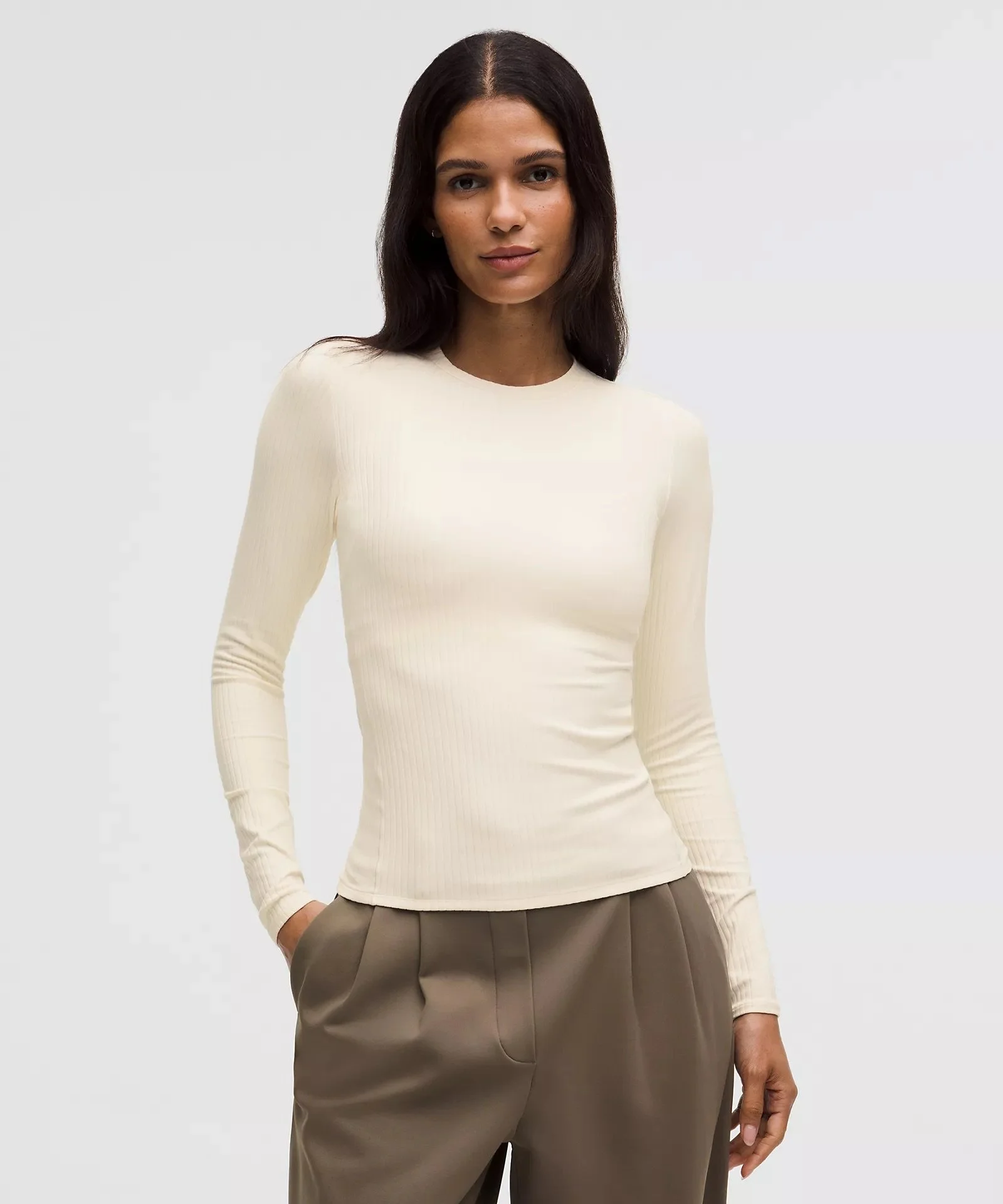 Wundermost Ultra-Soft Ribbed Nulu Crewneck Long-Sleeve Shirt