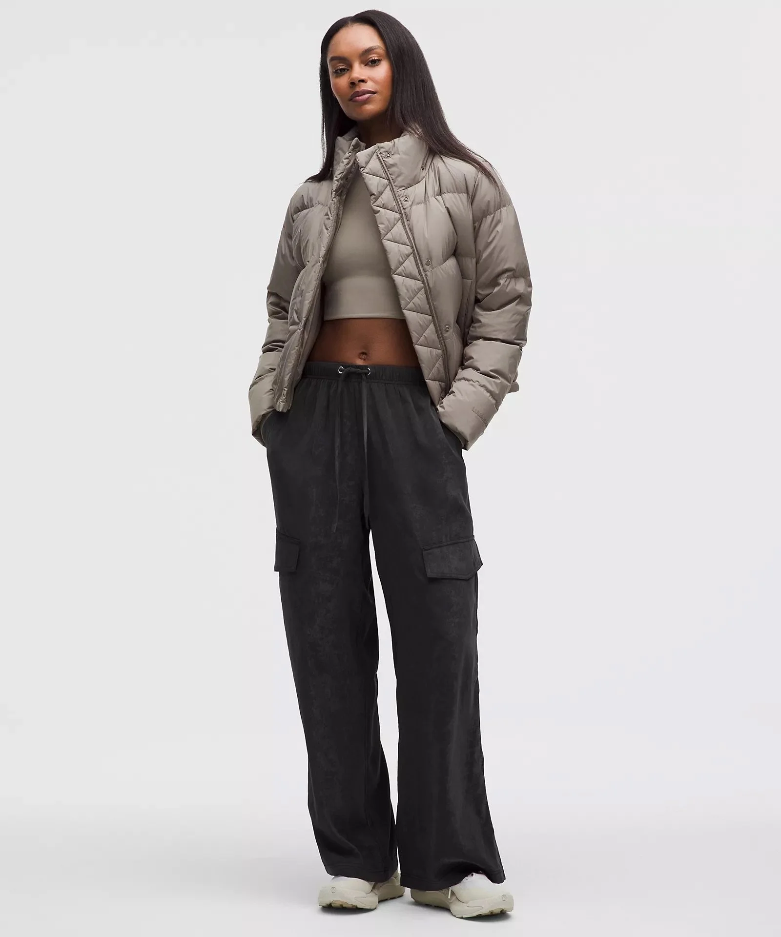 Matte Satin Relaxed-Fit Mid-Rise Cargo Pant