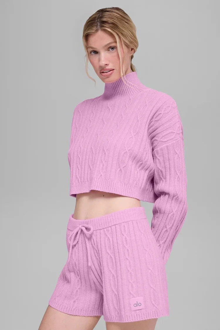 Cable Knit Cropped Winter Bliss Turtleneck Long Sleeve