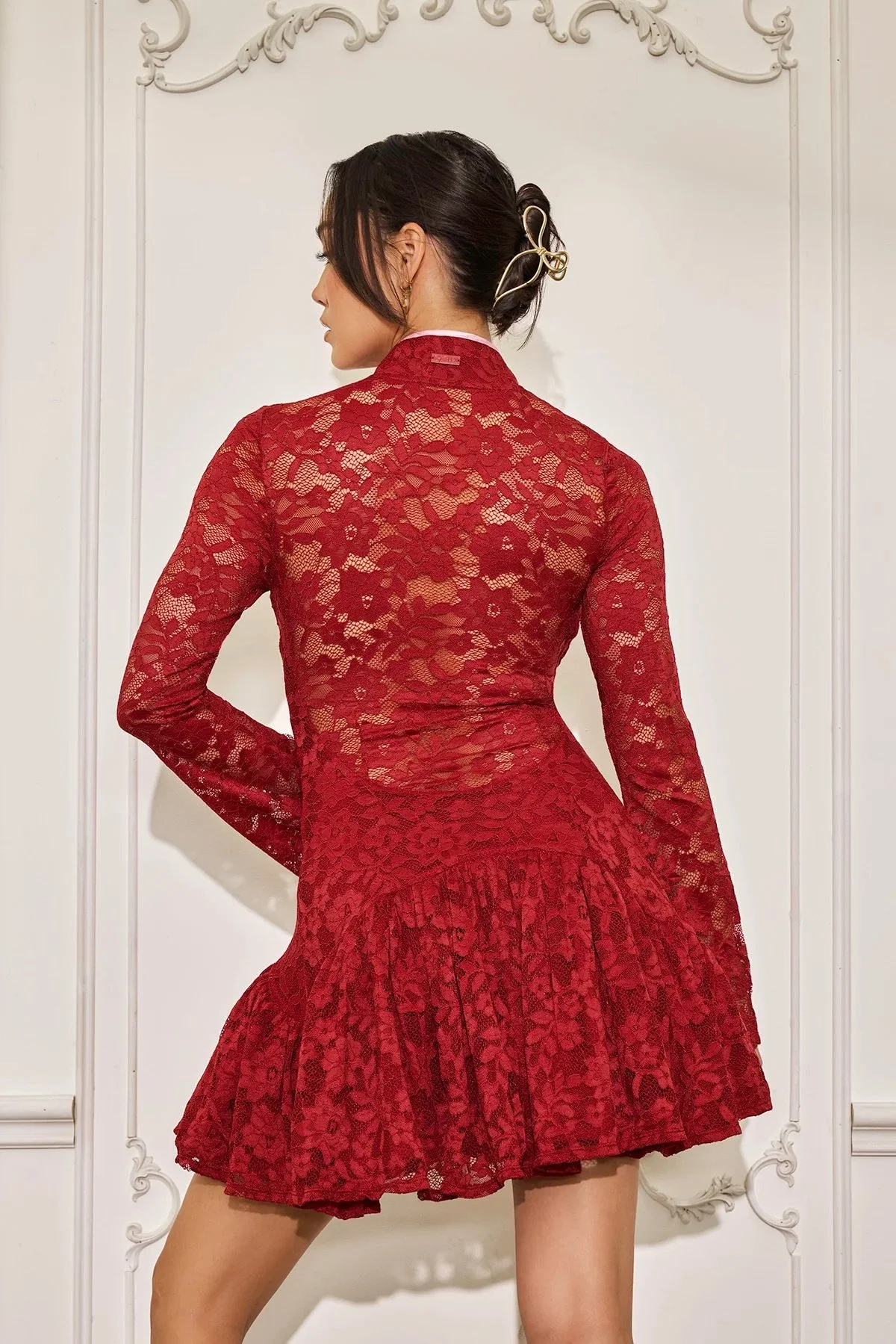 Mandarin Collar Festival Dress - Deep Cherry