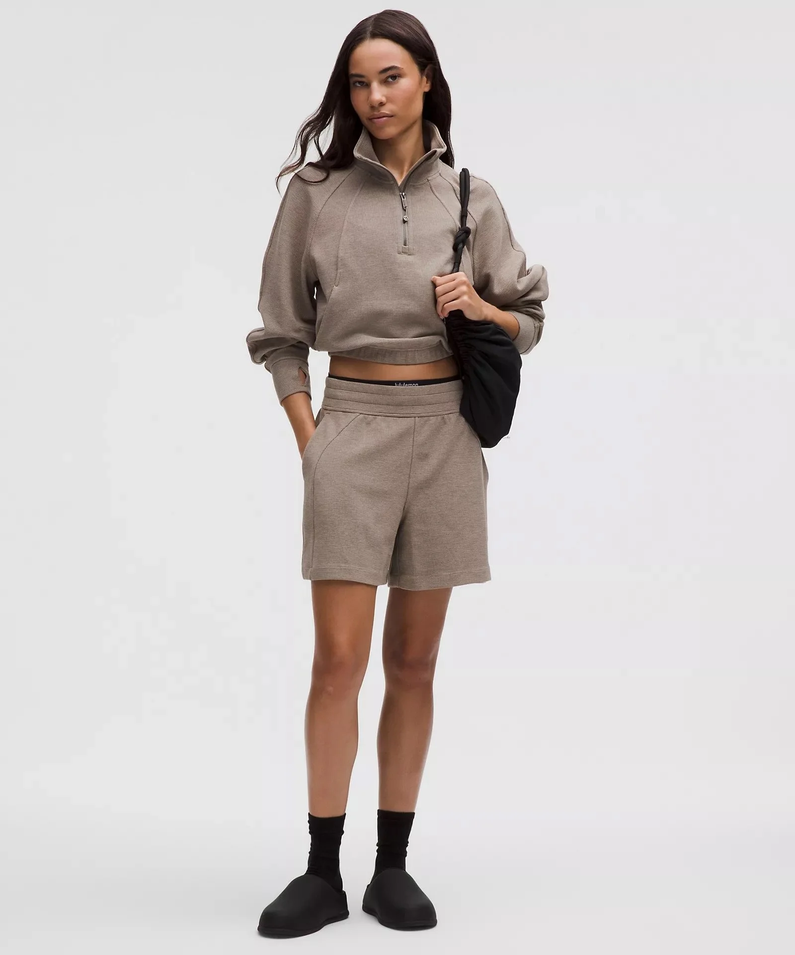 Scuba Cropped Funnel-Neck Half Zip Waffle