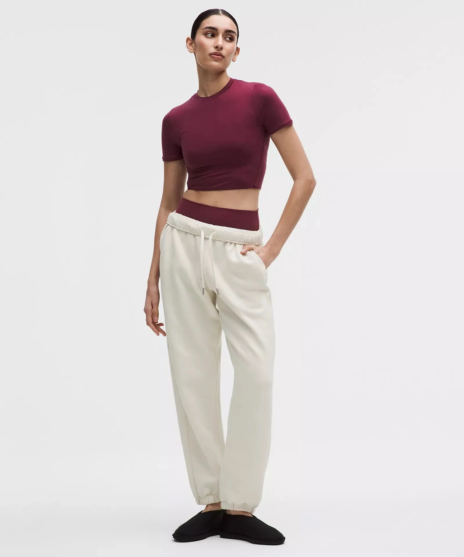 Wundermost Ultra-Soft Nulu Crewneck Cropped T-Shirt lululemon Burgundy Bay Collection January 2026 c.jpeg