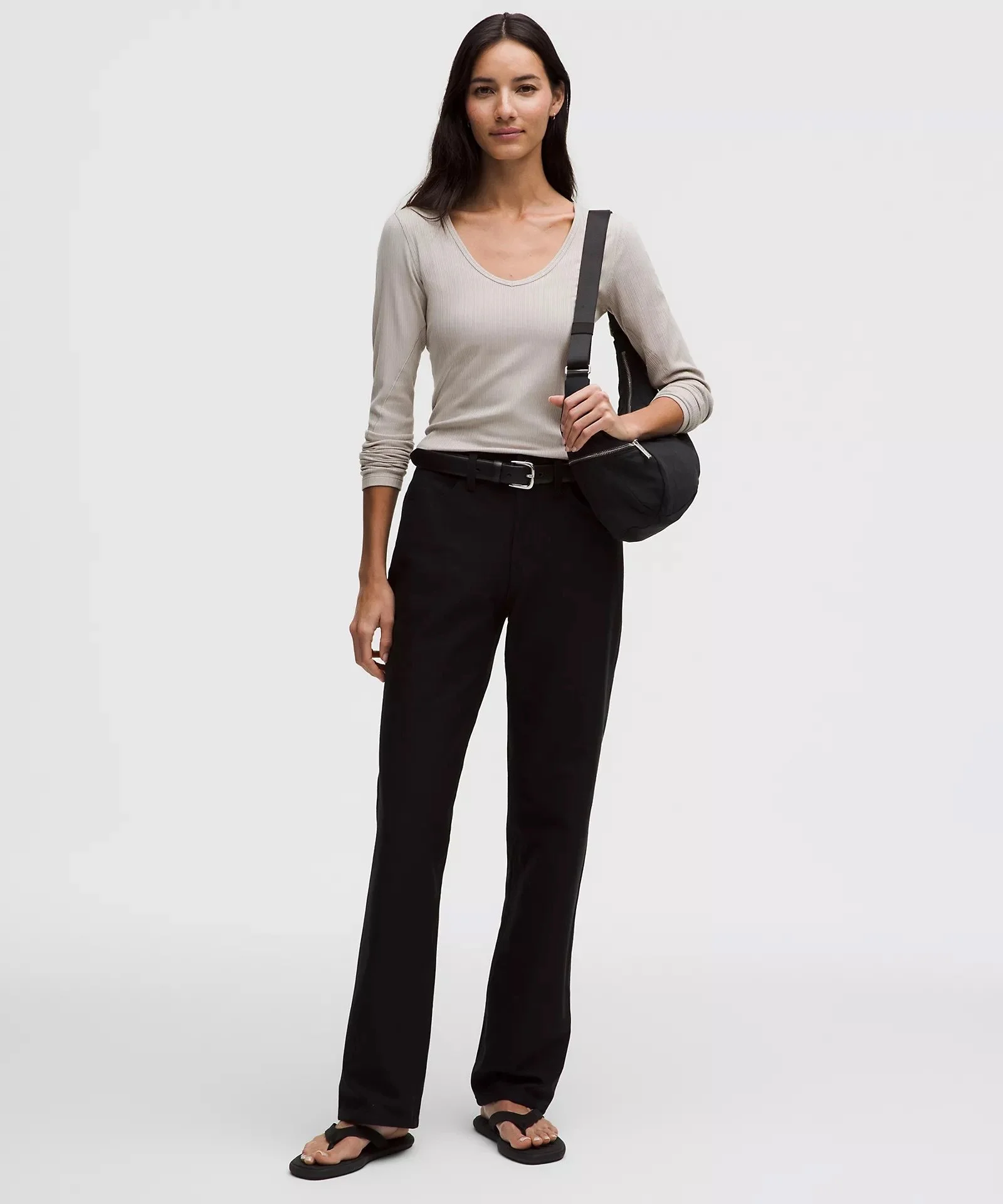 Hold Tight Micro-Rib V-Neck Long-Sleeve Shirt