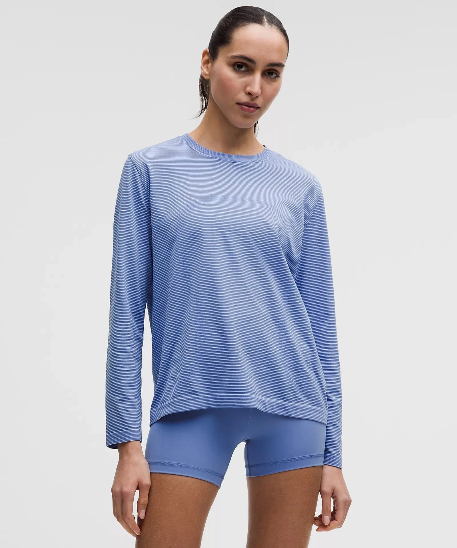 Swiftly Relaxed Long-Sleeve Shirt Hip Length - Tempo Stripe