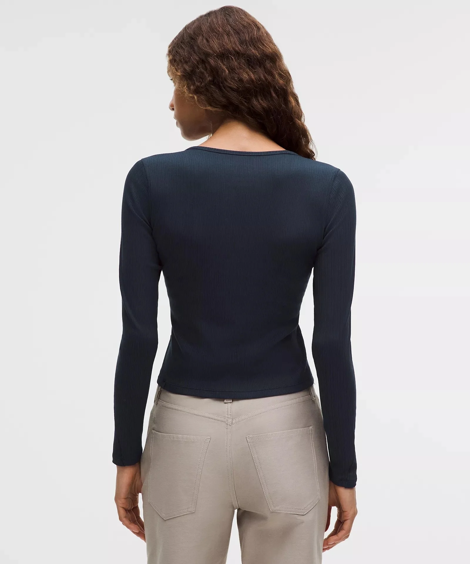 Hold Tight Micro-Rib V-Neck Long-Sleeve Shirt