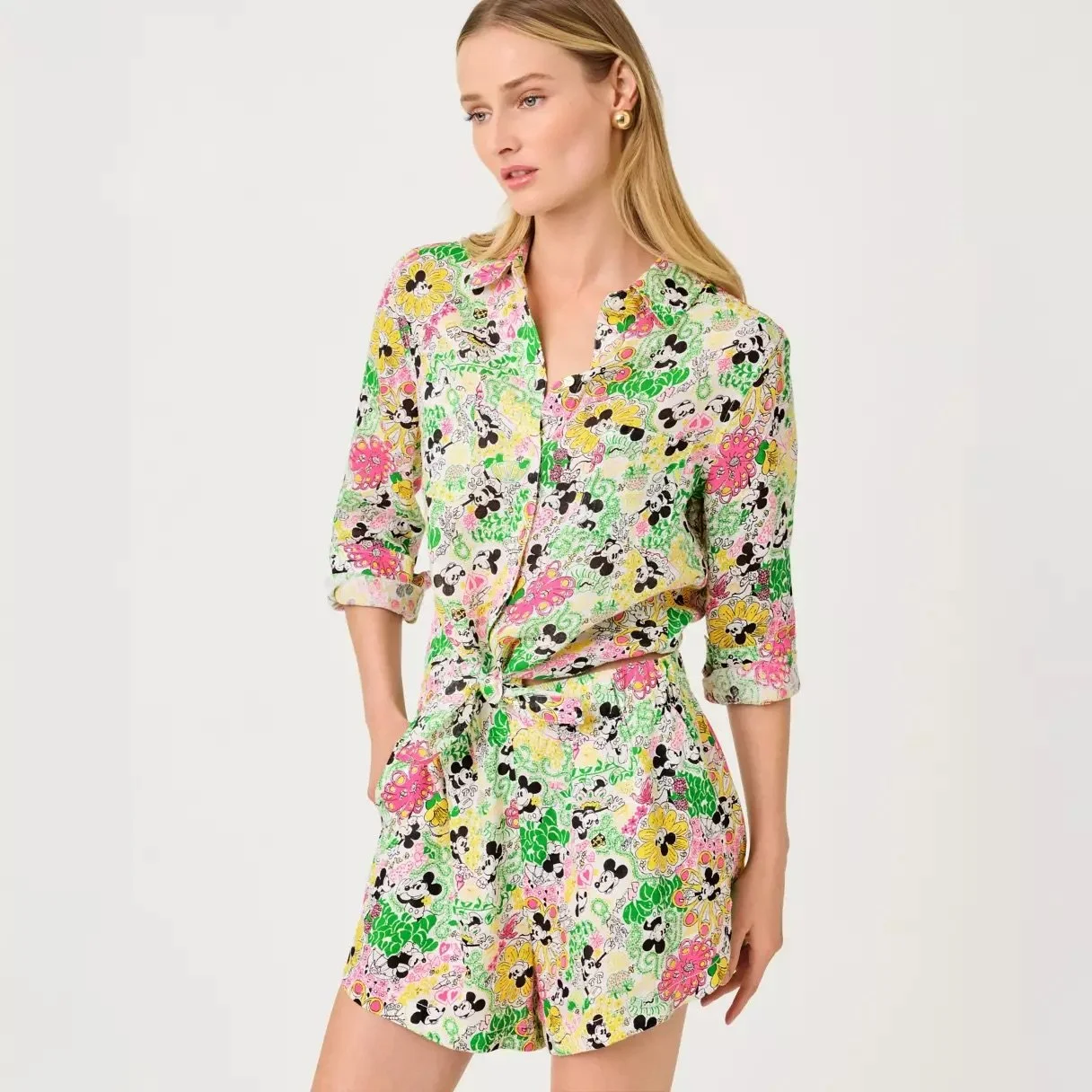 Mickey &amp; Minnie Sea View Linen Button Down Shirt