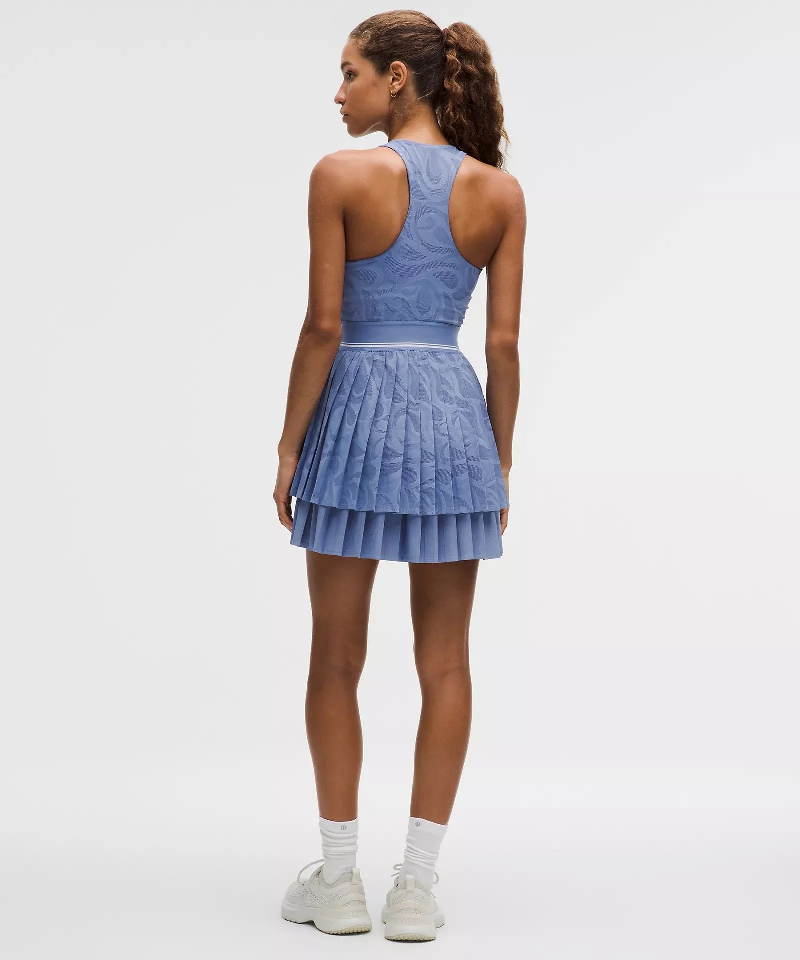 Paisley-Mesh Pleated Tennis Dress