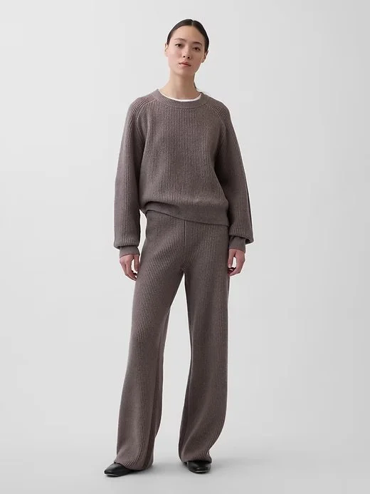CashSoft Shaker-Stitch Sweater Pants