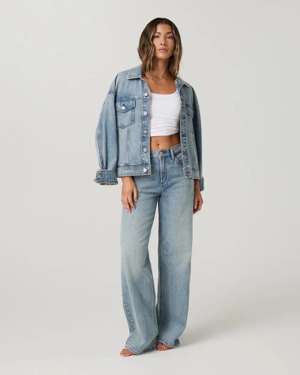 Vuori Vintage Oversized Denim Jacket - Light Wash Indigo Denim