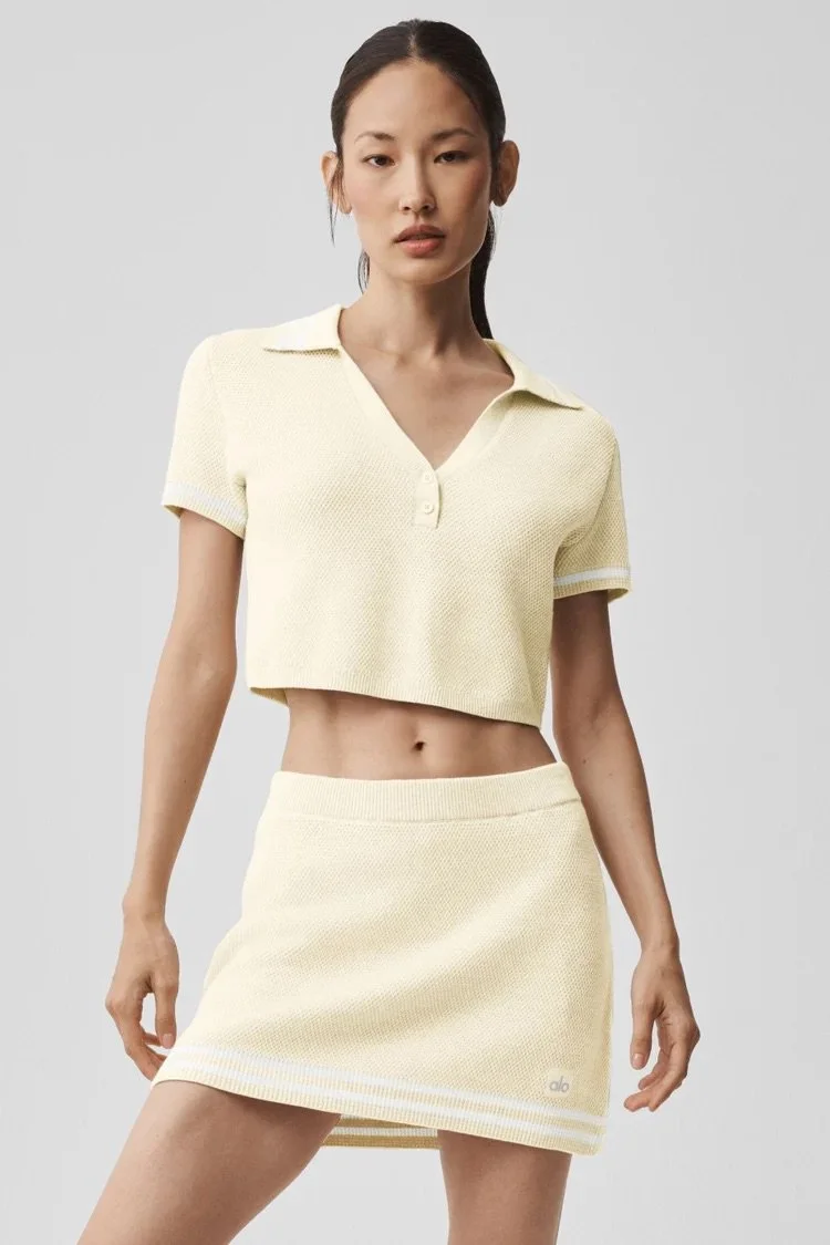 Tennis Club Sweater Knit Cropped Polo - Oatmeal