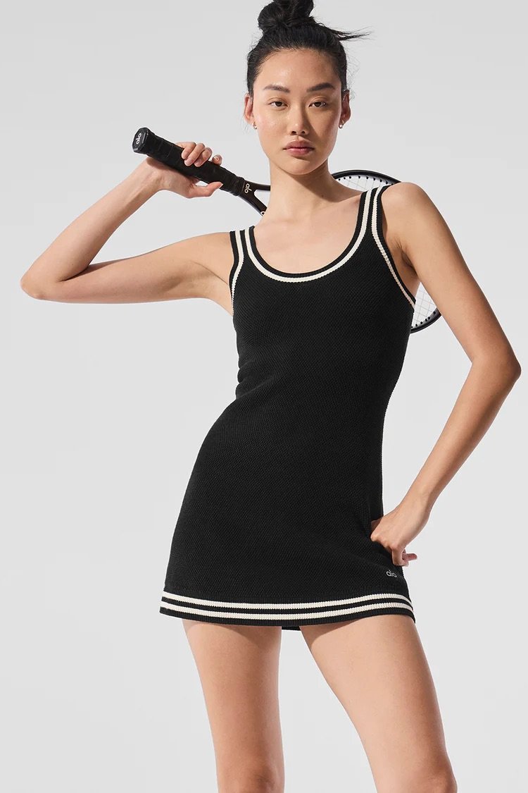 Tennis Club Sweater Knit Dress - Black