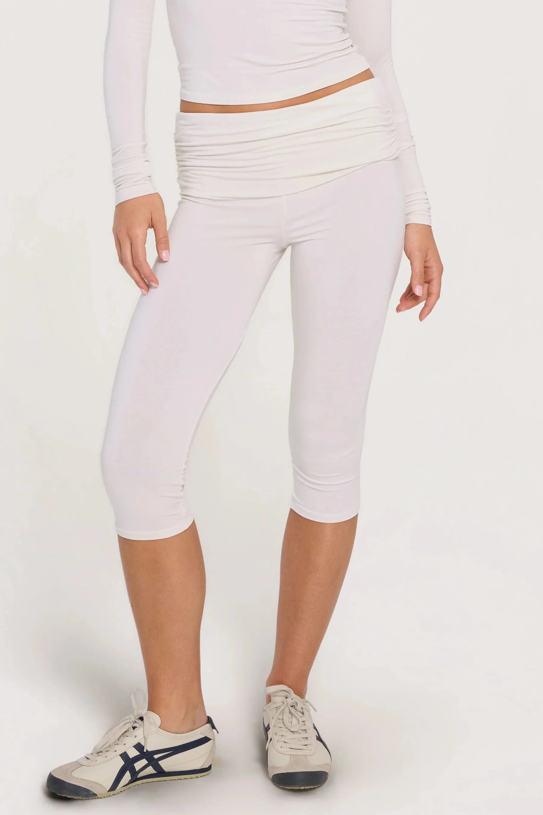 Capri Fold Over Pants - Cream
