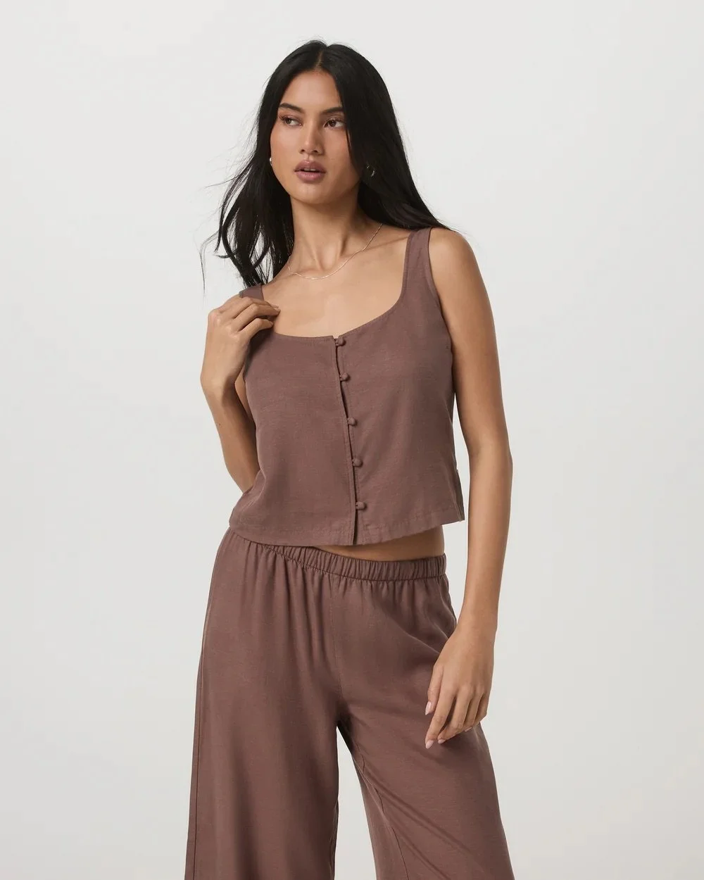 Trestles Twill Button Front Top