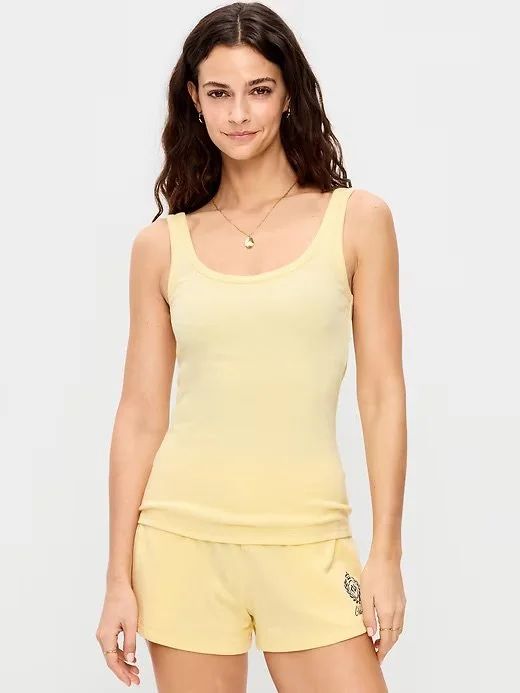 First-Layer Ribbed Scoop-Neck Tank Top