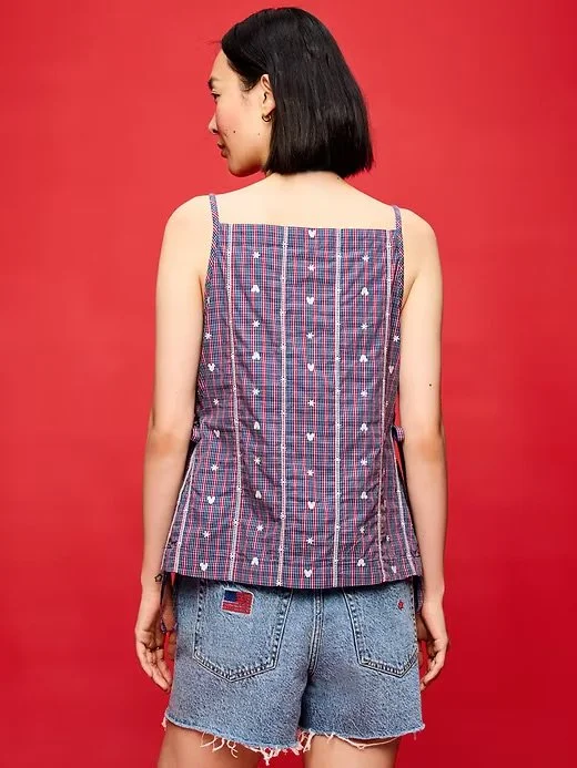 Minnie Side-Tie Plaid Tank Top - Blue Plaid