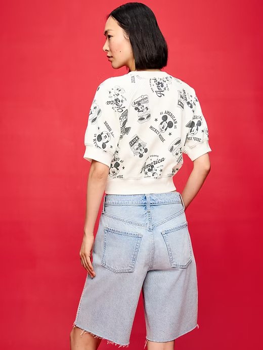 Mickey Short-Sleeve Cropped Raglan Fleece Sweatshirt