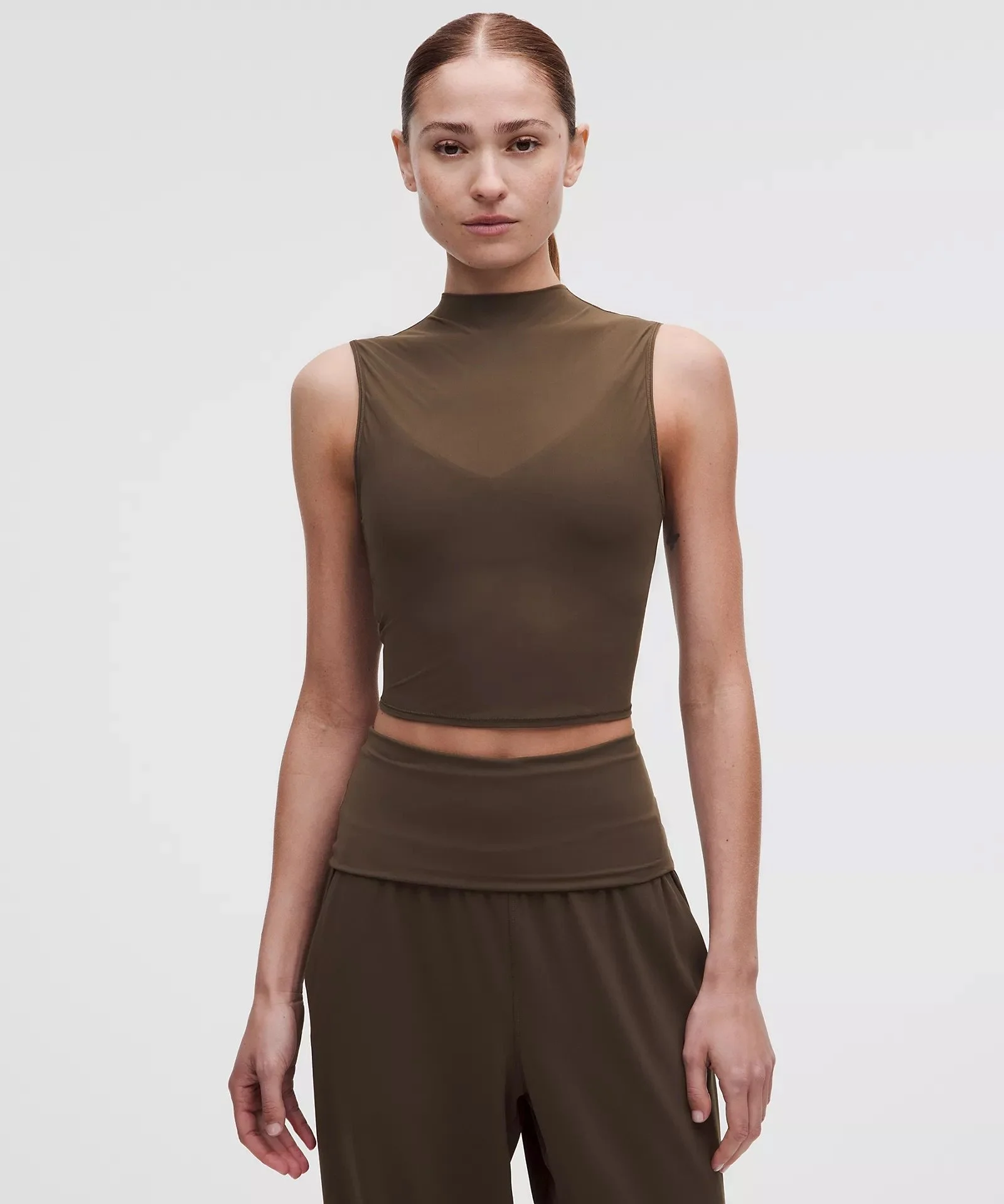 Nulu and Mesh-Overlay Cropped Studio Tank Top