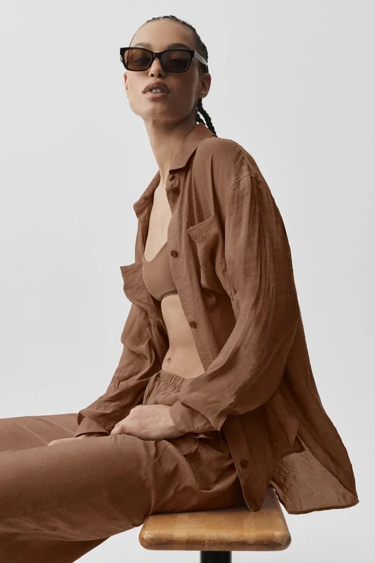 Semi-Sheer Golden Hour Button Down Long Sleeve