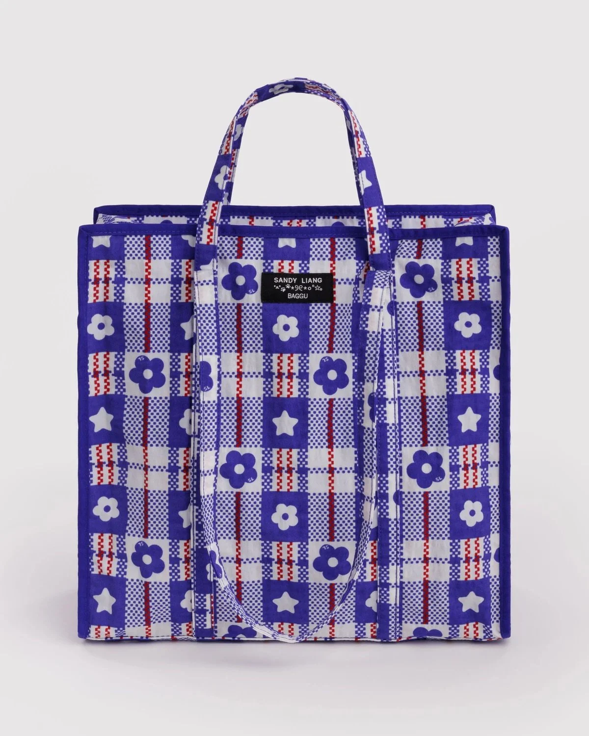 Large Nylon Market Bag - Market Plaid Blue