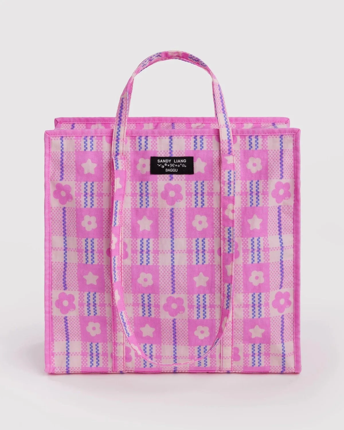 Large Nylon Market Bag - Market Plaid Pink