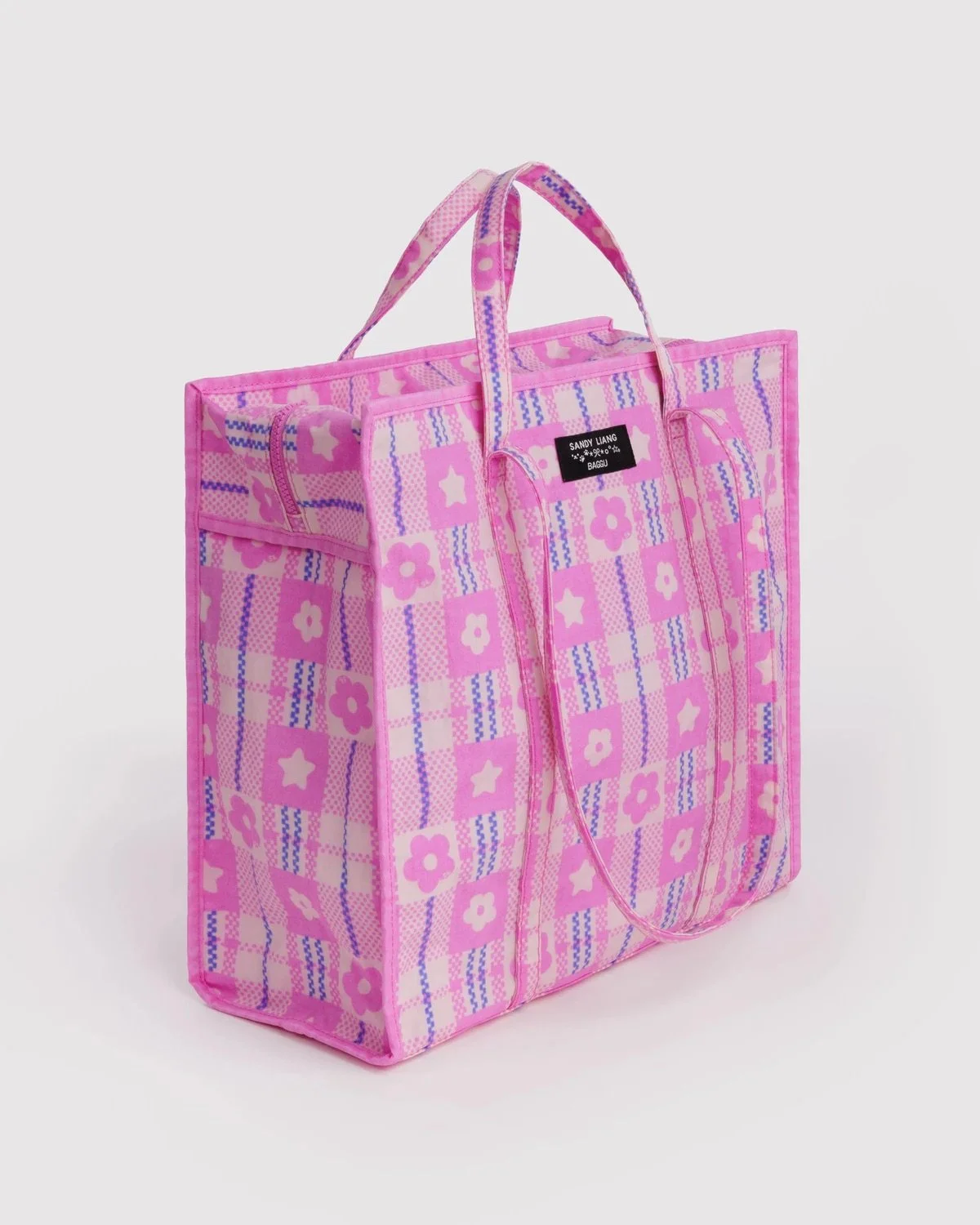 Large Nylon Market Bag - Market Plaid Pink
