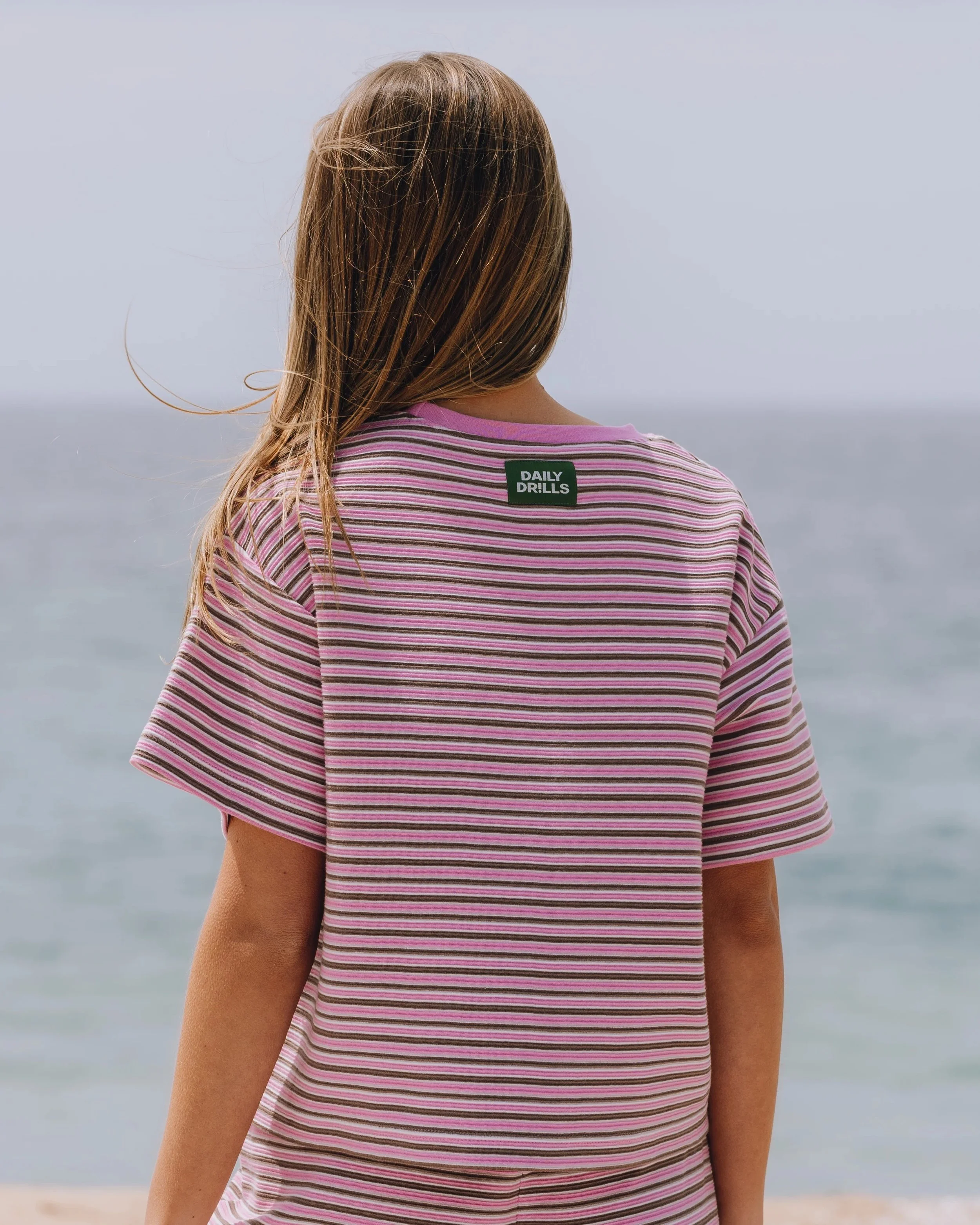 Striped Ribbed Relaxed Tee - Taffy + Mocha
