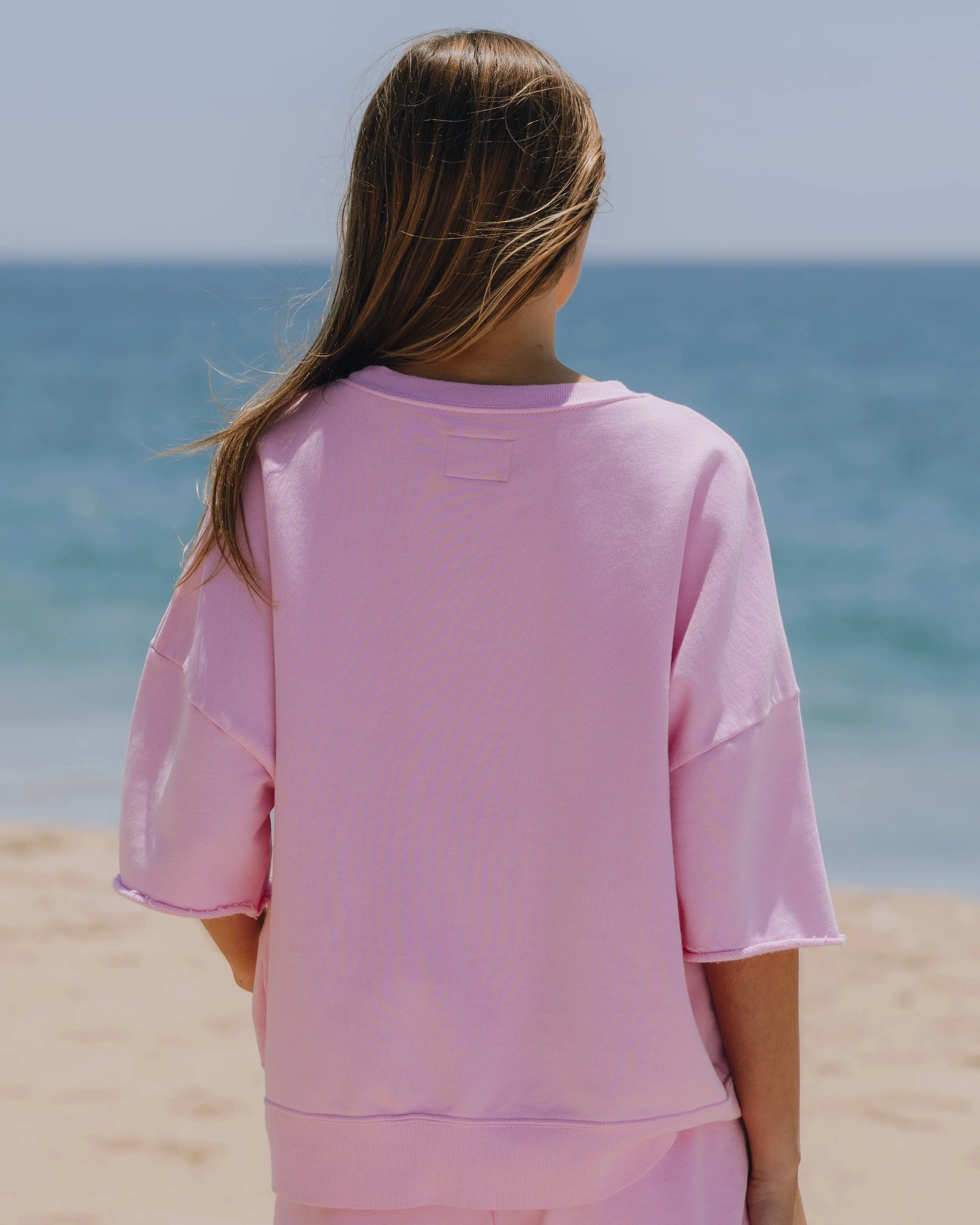 Cropped Sleeve Patch Crew - Taffy