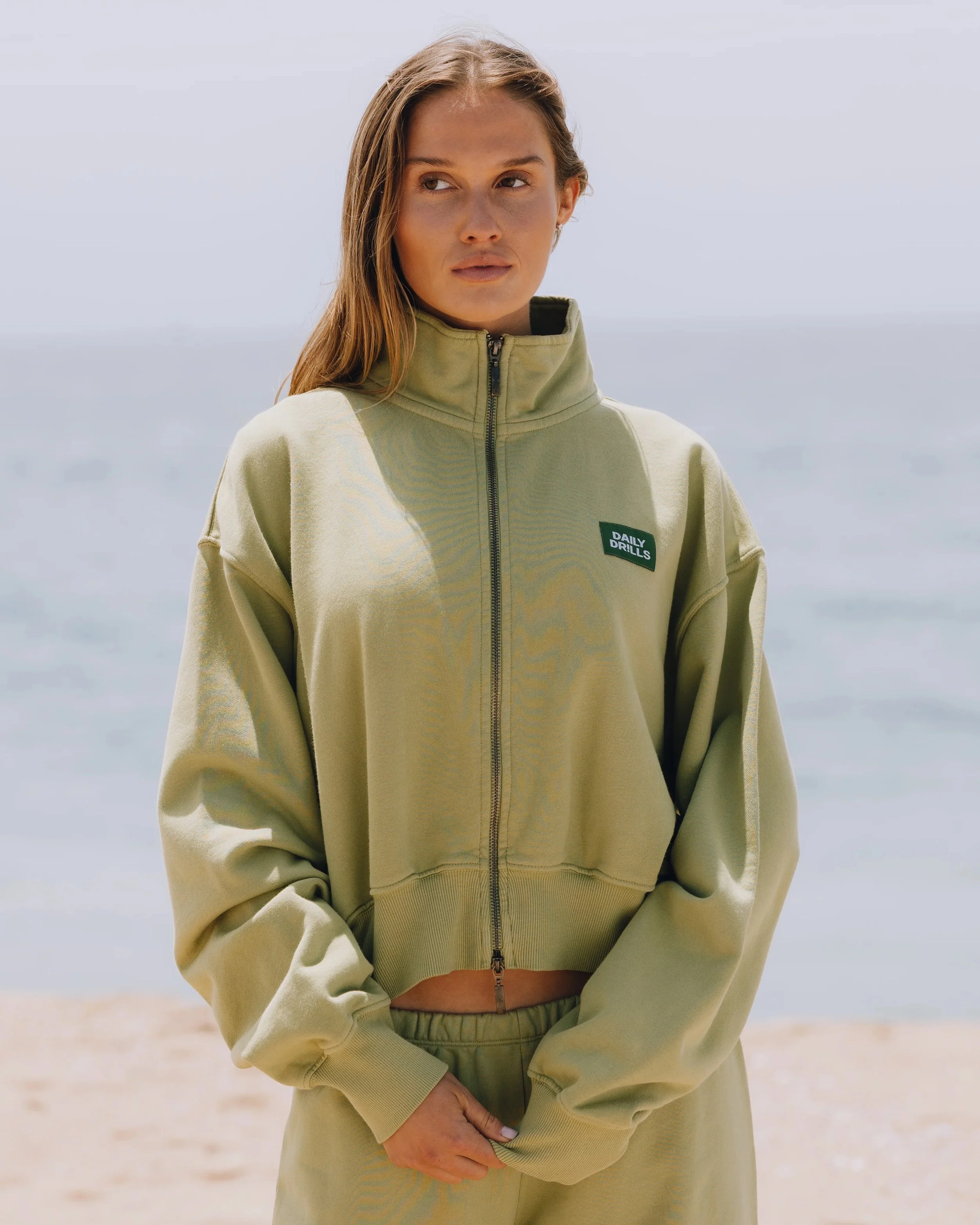 Funnel Neck Double Zip - Matcha