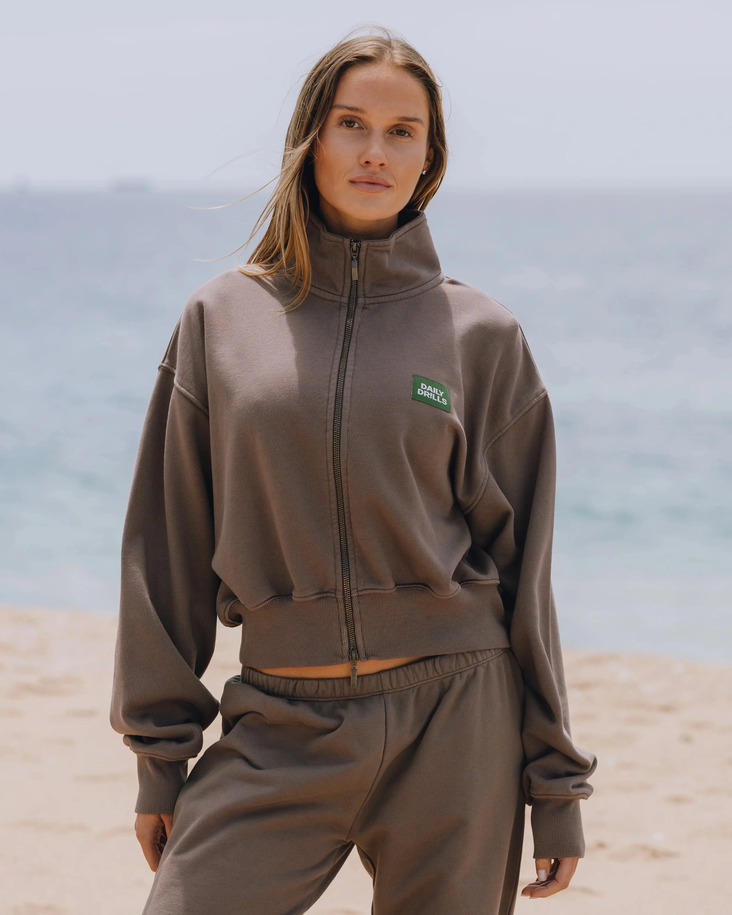 Funnel Neck Double Zip - Mocha
