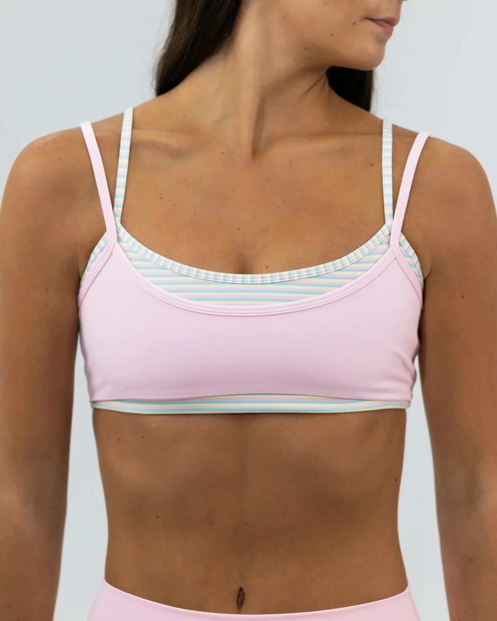 Double Layer Scoop Bra - Soft Pink &amp; Retro Stripes