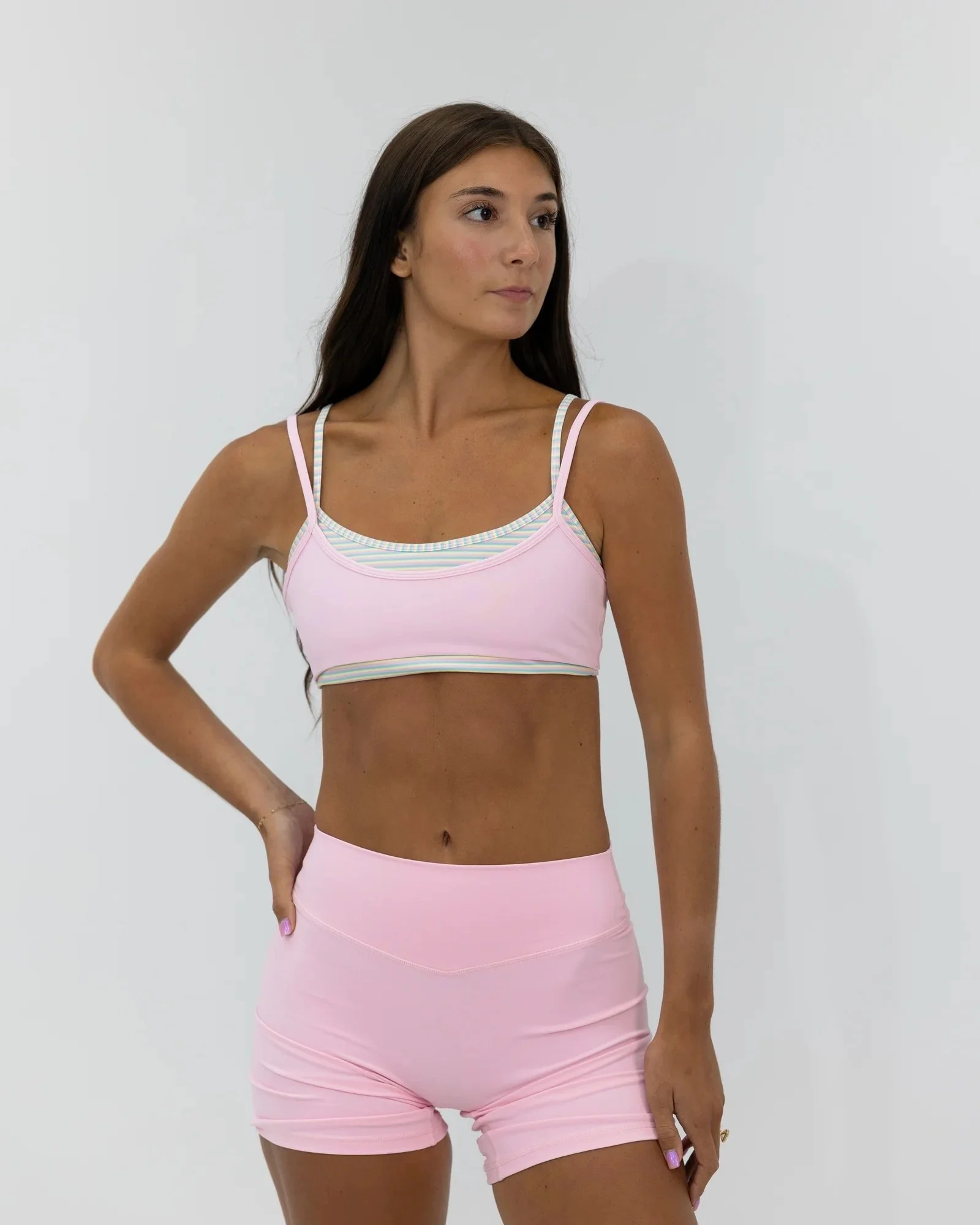 Double Layer Scoop Bra - Soft Pink &amp; Retro Stripes