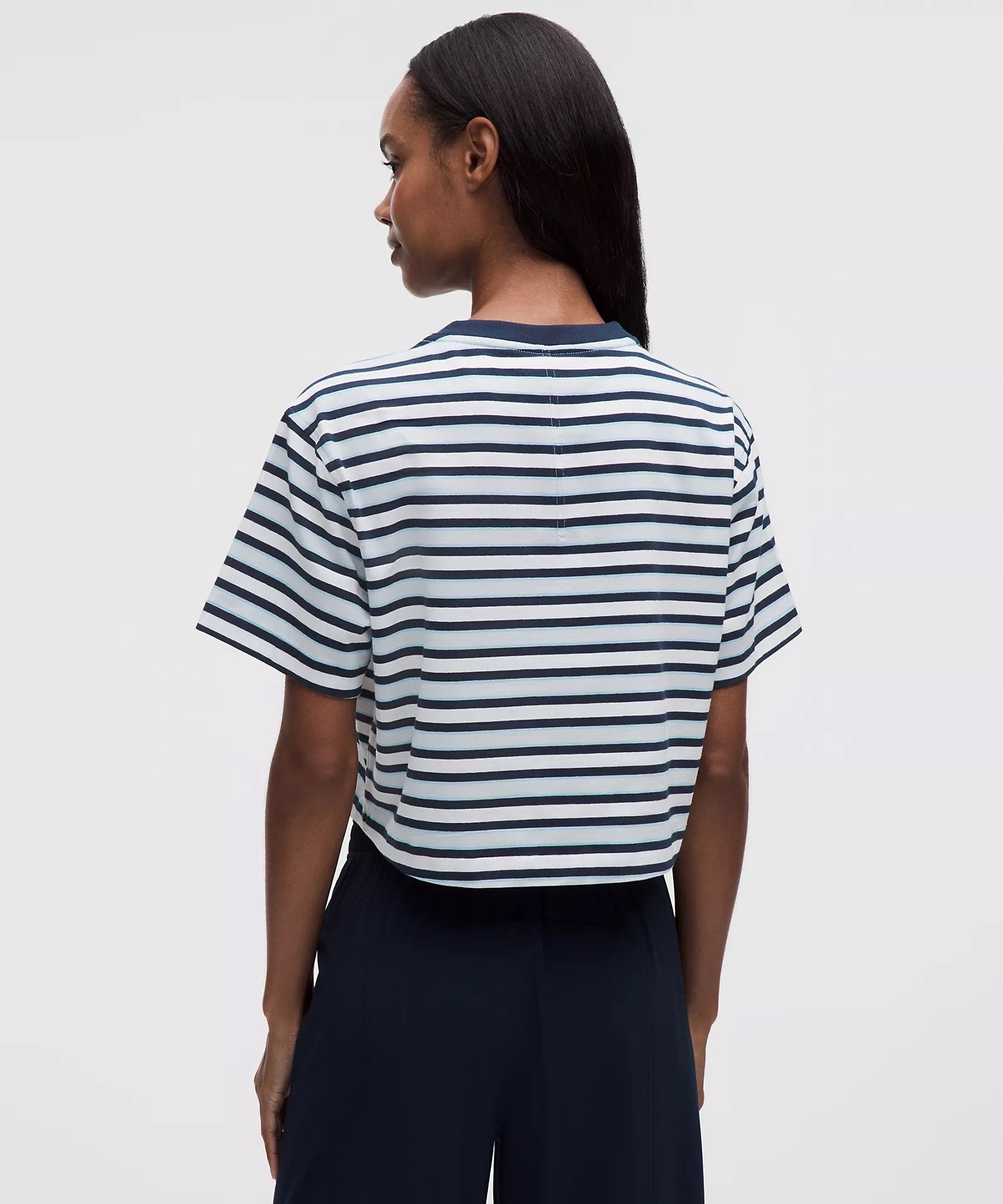 All Yours Organic Cotton Cropped T-Shirt - Reverse Stripe